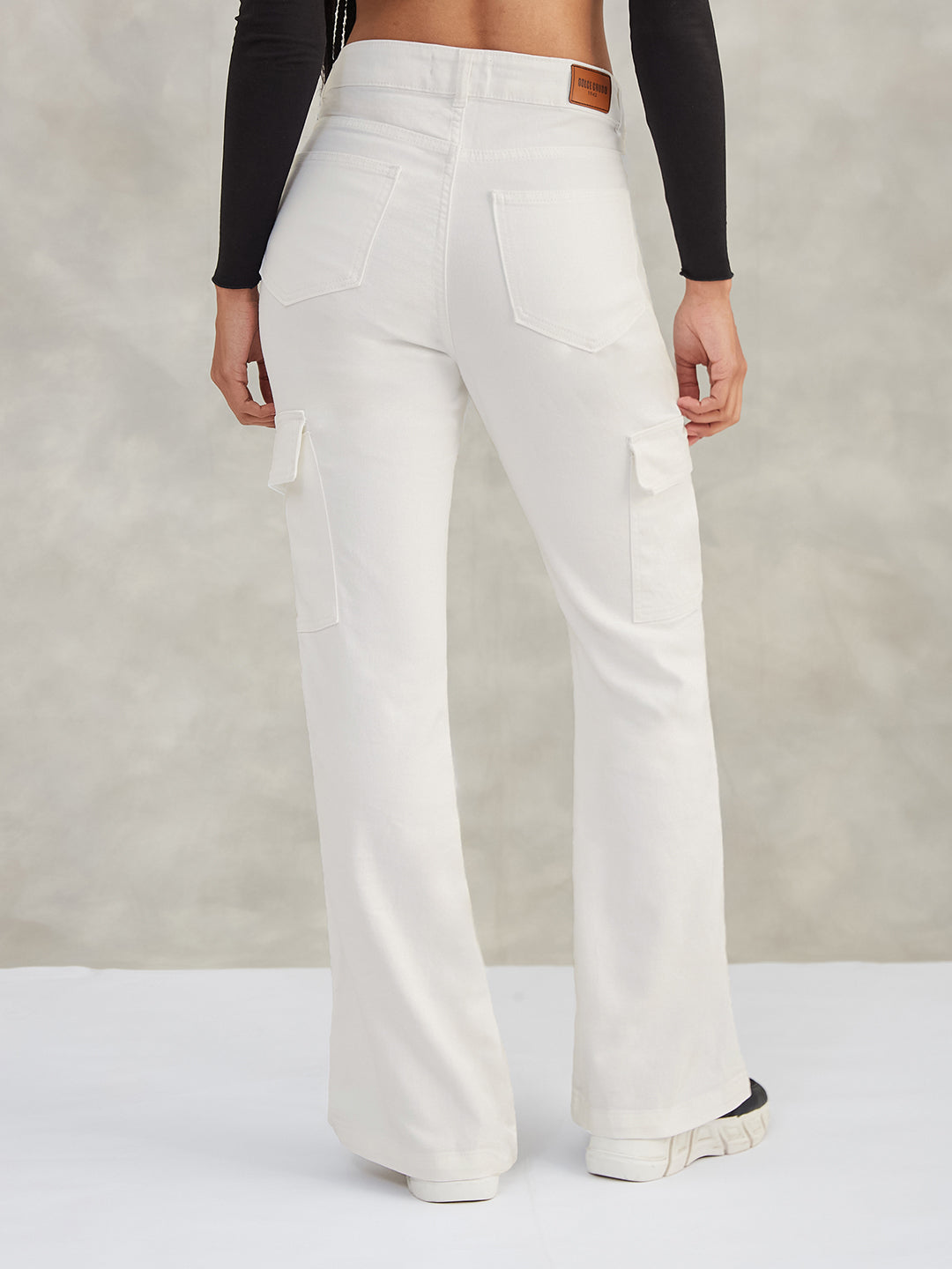 Women's White Wide-Leg High-Rise Stretchable Denim Jeans