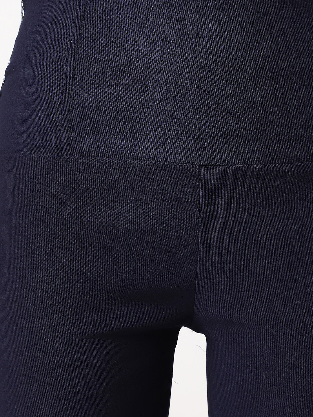 Women's Navy Blue Solid Skinny High Waist Multicolored Camo Twill Tape Detailing Regular Length Jeggings