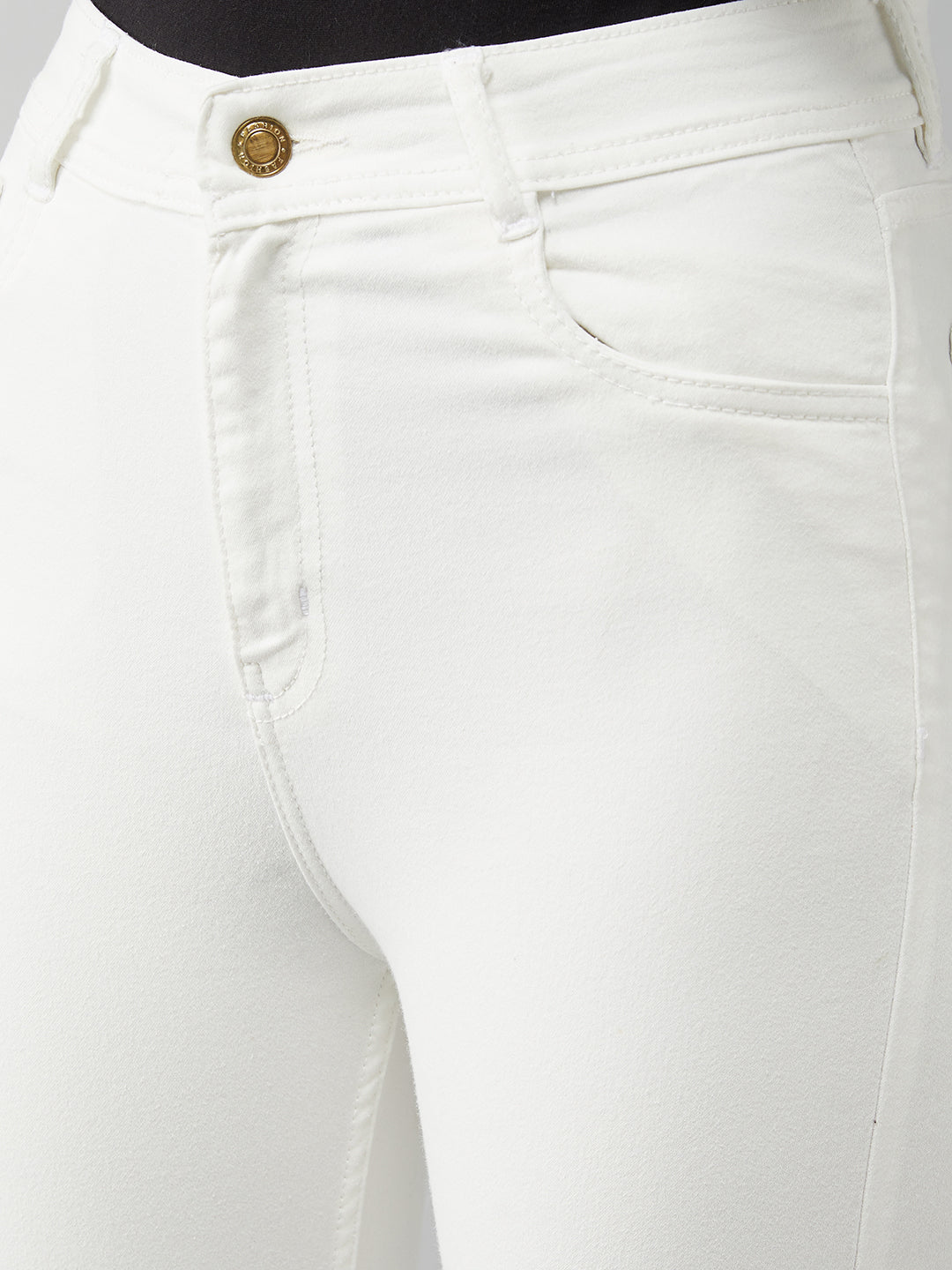 Women's White Skinny Fit High Rise Clean Look Regular Length Bleached Denim Jeans