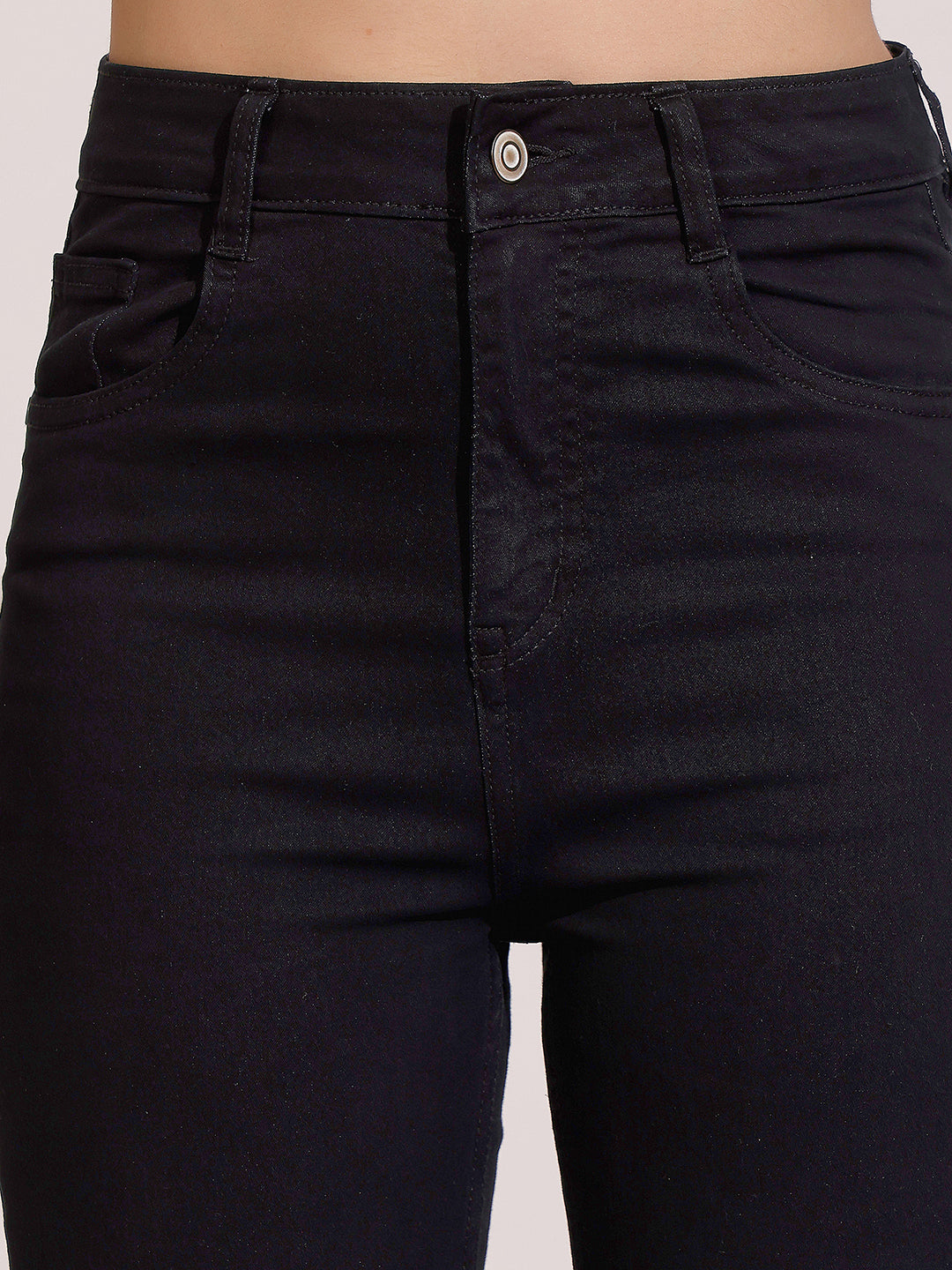 Women's Black Straight High Rise Clean Look Regular-Length Stretchable Denim Jeans
