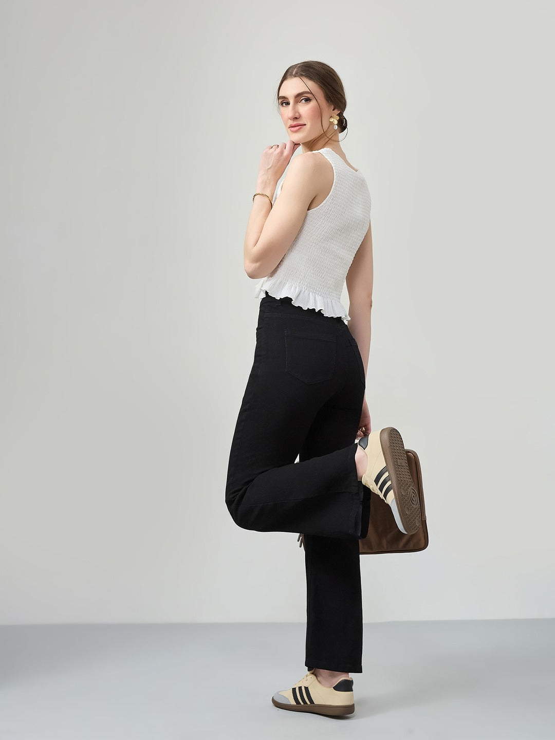 Black Bootcut high-rise Regular Stretchable Denim Jeans for Women