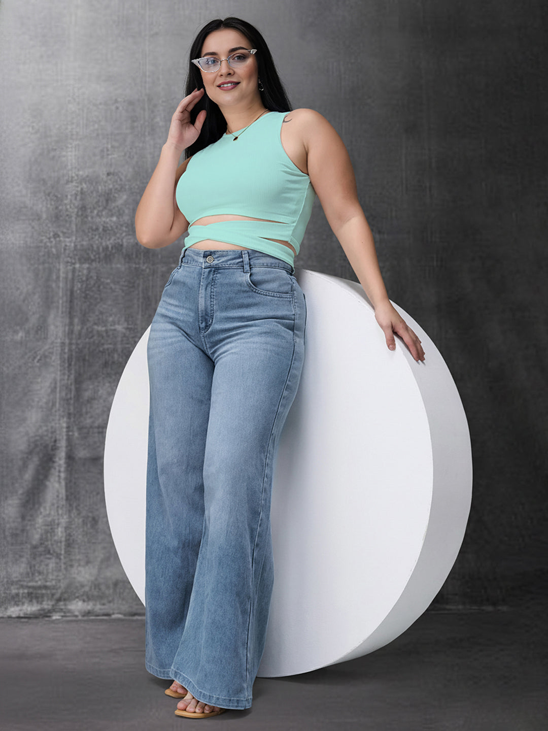 CHASEshape™ Light Blue Wide-Leg High Rise Stretchable Denim Jeans for Women