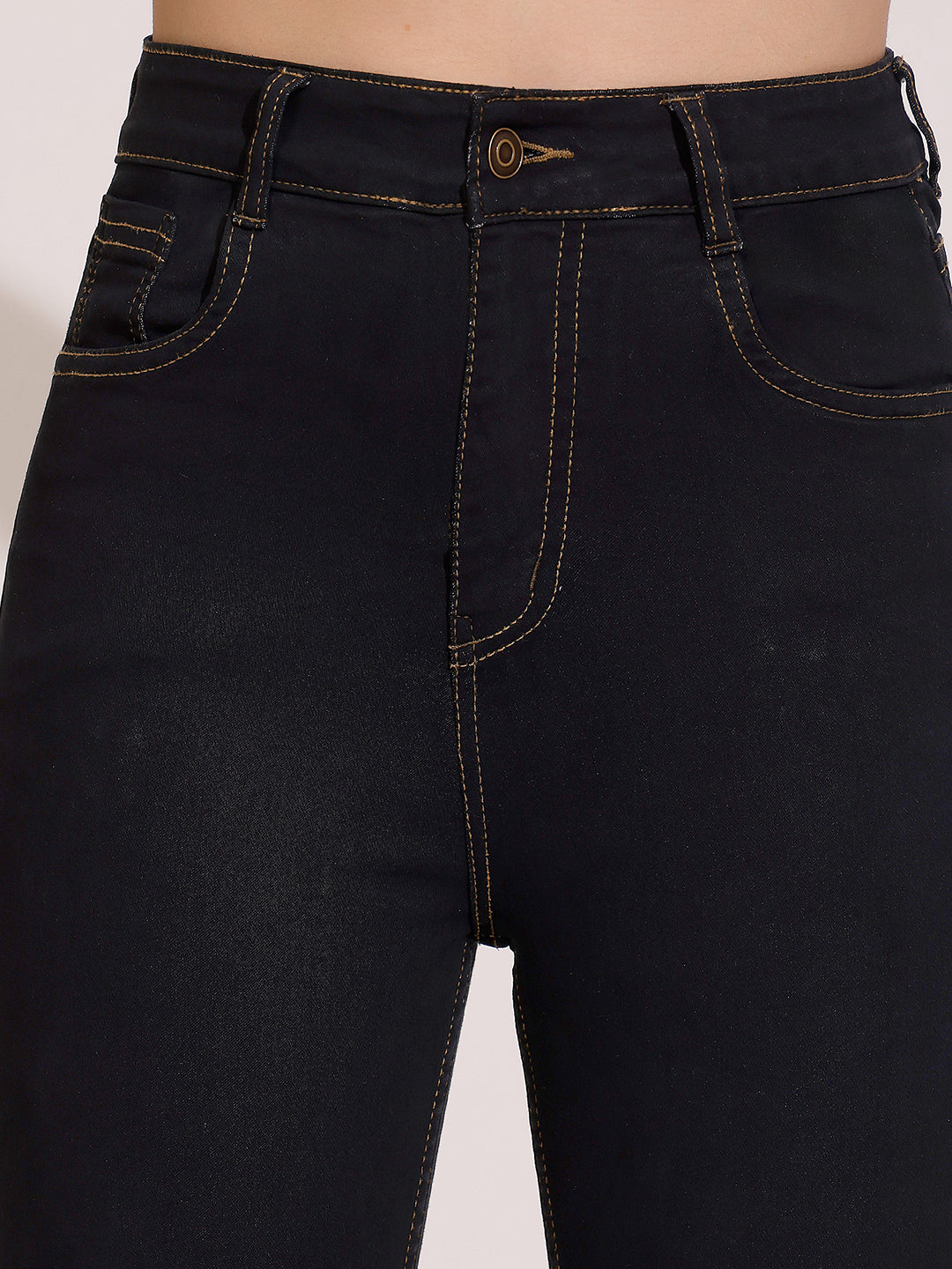 Women's Black Skinny High Rise Clean Look Cropped Stretchable Denim Jeans