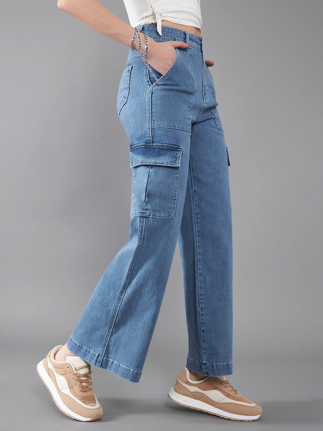 24/7 Comfort Women's Mid Blue Wide Leg High Rise Stretchable Denim Jeans