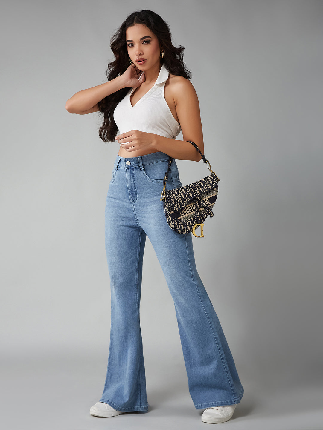 CHASEshape™ Women's Light Blue High-Rise Clean-Look Regular Stretchable Denim Bootcut Shaping Jeans