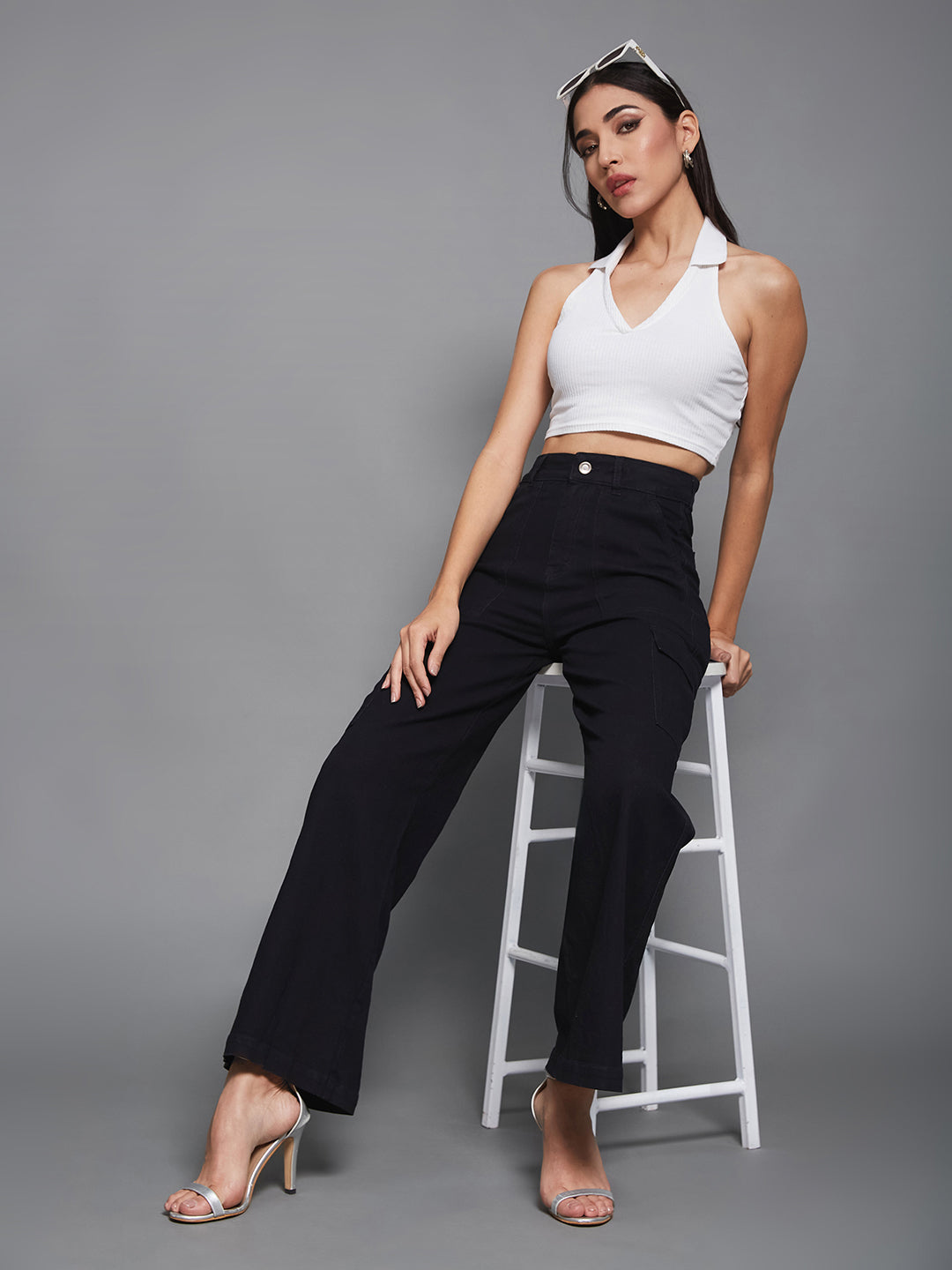 CHASEstretch™ Women's Black Wide Leg High Rise Denim Cargo Jeans