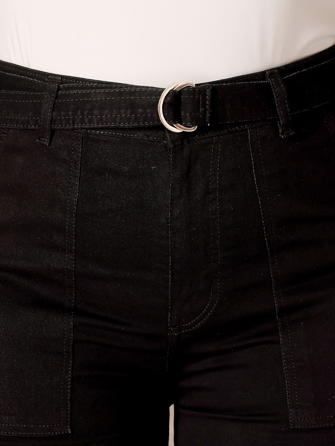 Black Wide leg High rise Clean look Regular Stretchable Denim Jeans for Women