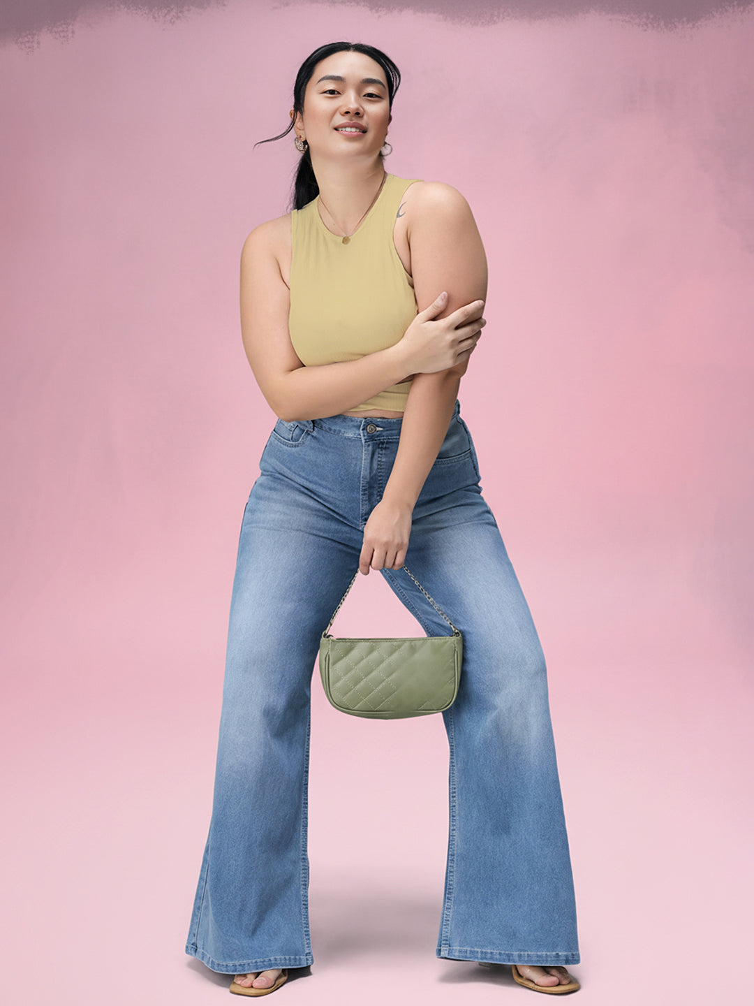 CHASEshape™ Light Blue Wide-Leg High-Rise Stretchable Denim Jeans for Women