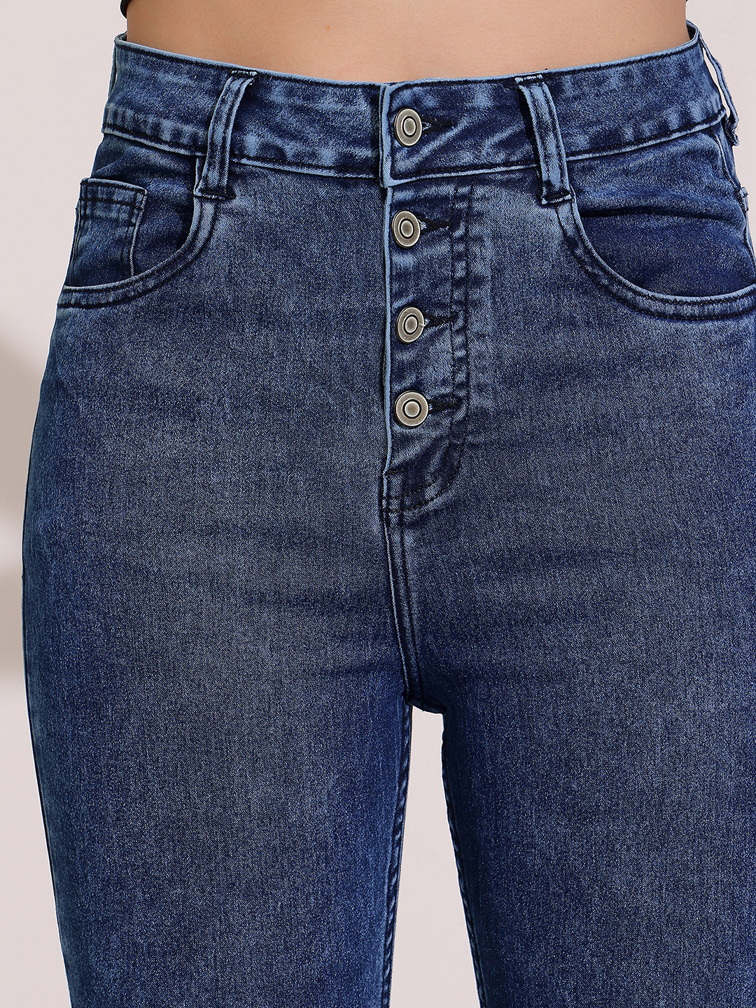 Women's Blue Skinny-Fit High-Rise Clean-Look Regular-Length Stretchable Denim Jeans