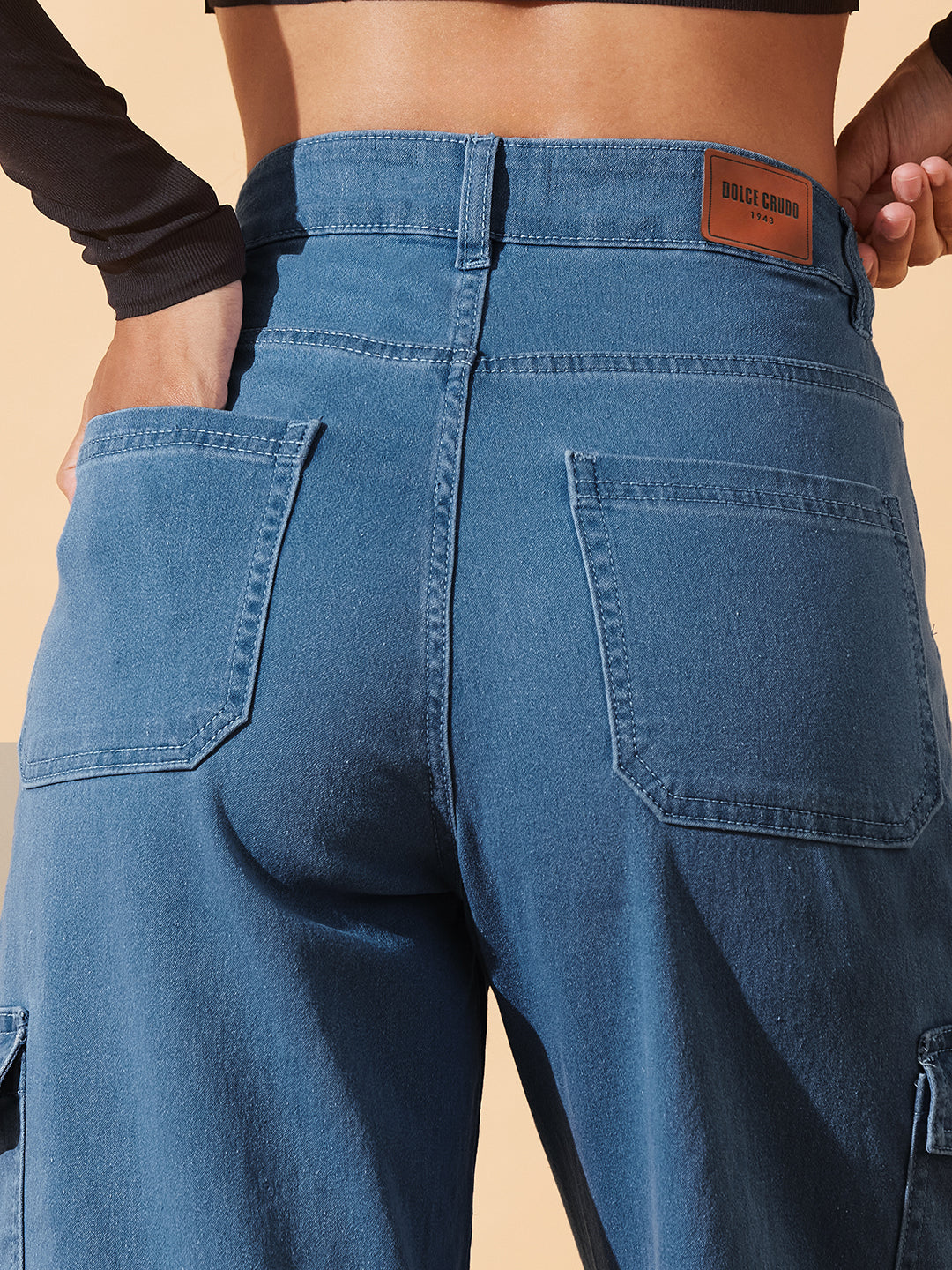 Blue Wide leg High-Rise Regular Stretchable Denim Jeans For Women