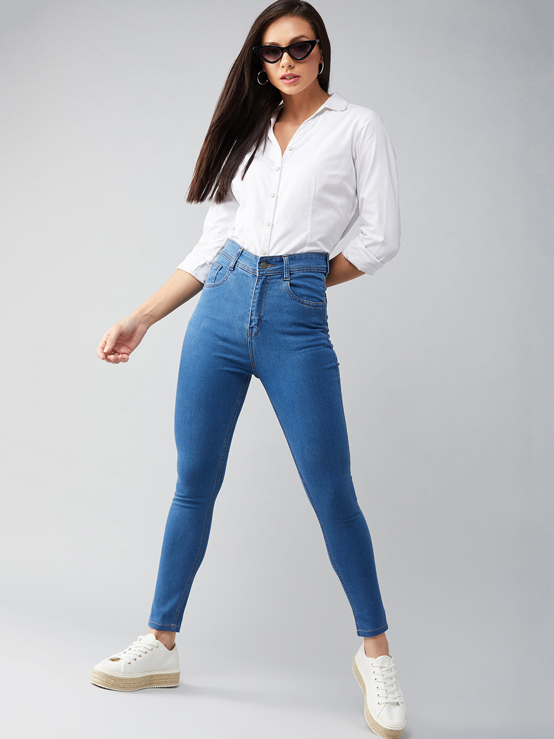 Women's Blue Skinny High-Rise Cropped Denim Jeans