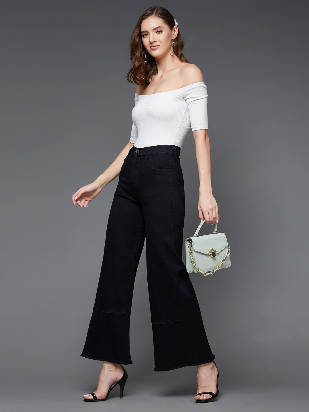 24/7 Comfort Women's Black Wide Leg High Rise Clean Look Regular-Length Stretchable Denim Jeans