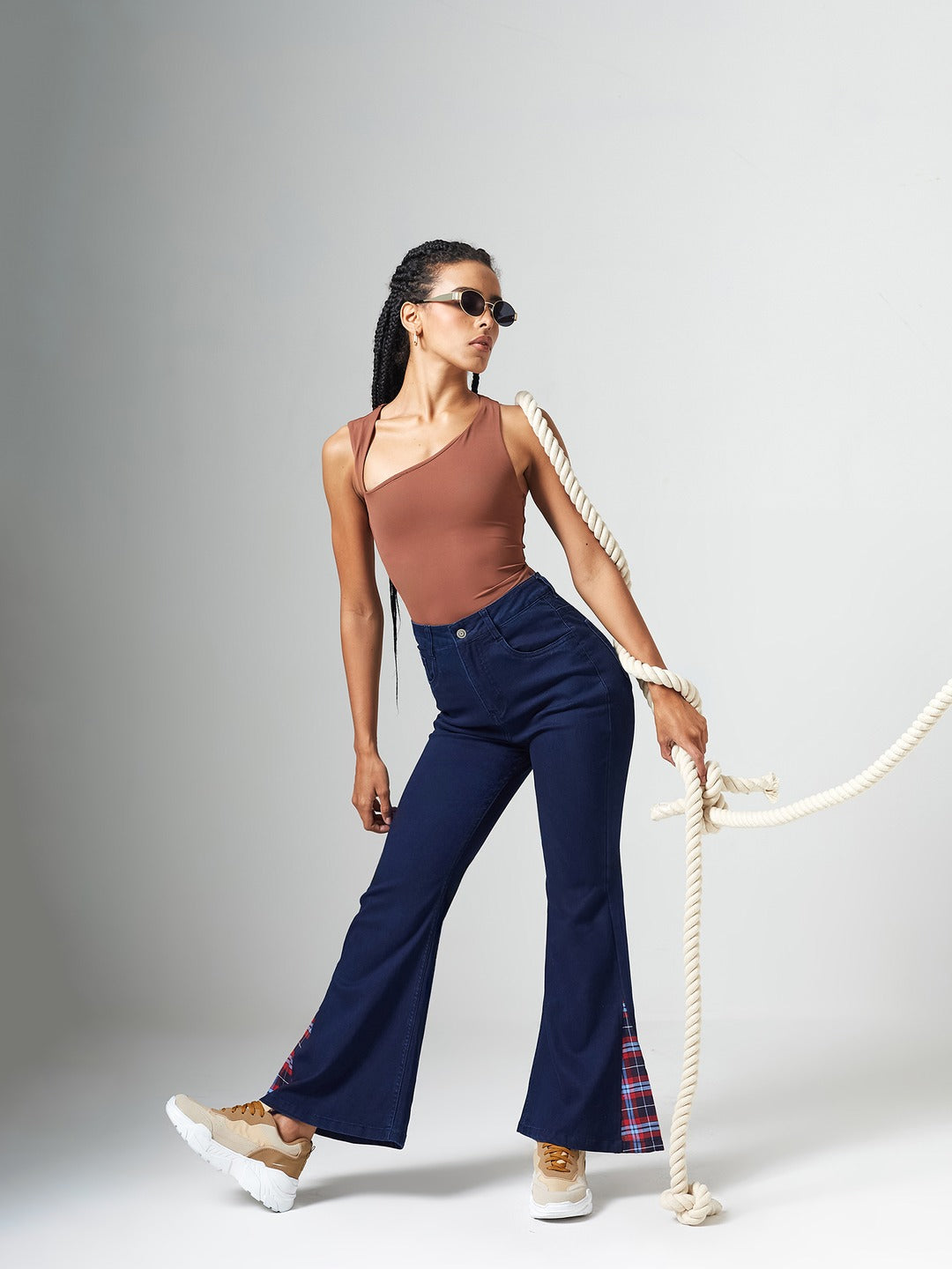 CHASEshape™ Navy Blue High Rise Clean Look Stretchable Denim Bootcut Jeans for Women