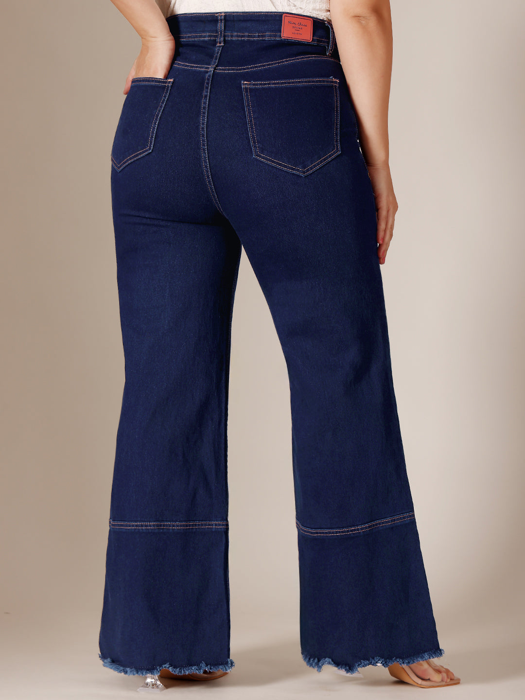 24/7 Comfort Navy Blue Wide Leg High Rise Clean Look Regular-Length Stretchable Denim Jeans for Women