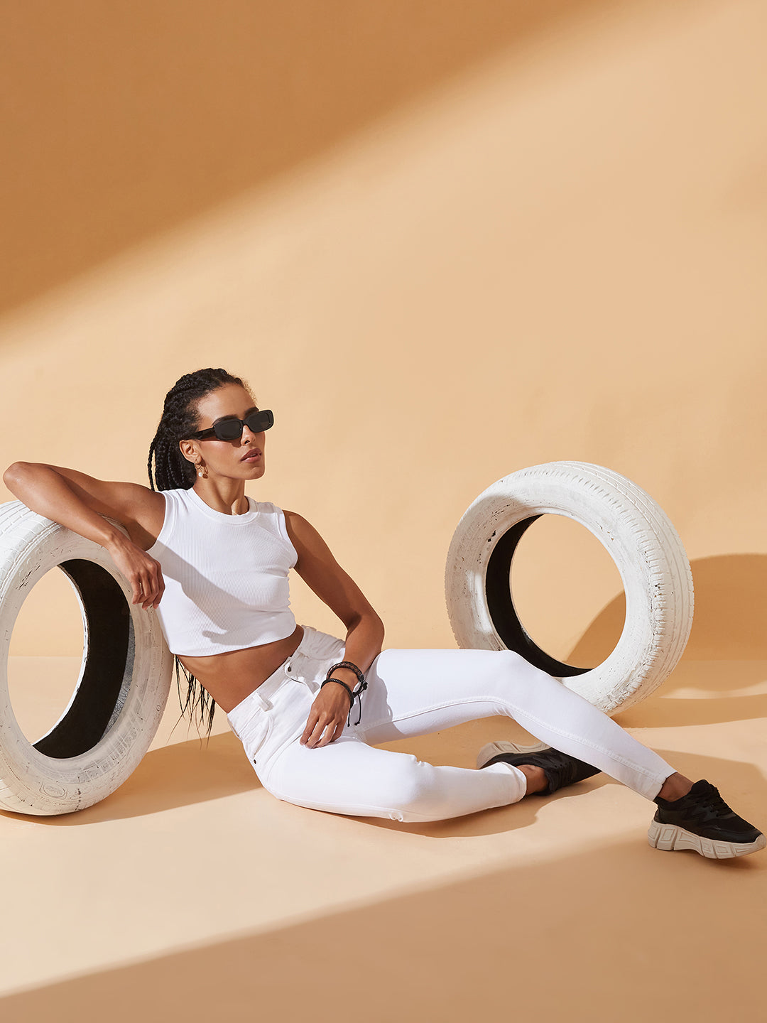 White Skinny High-Rise Bleached Stretchable Denim Jeans For Women