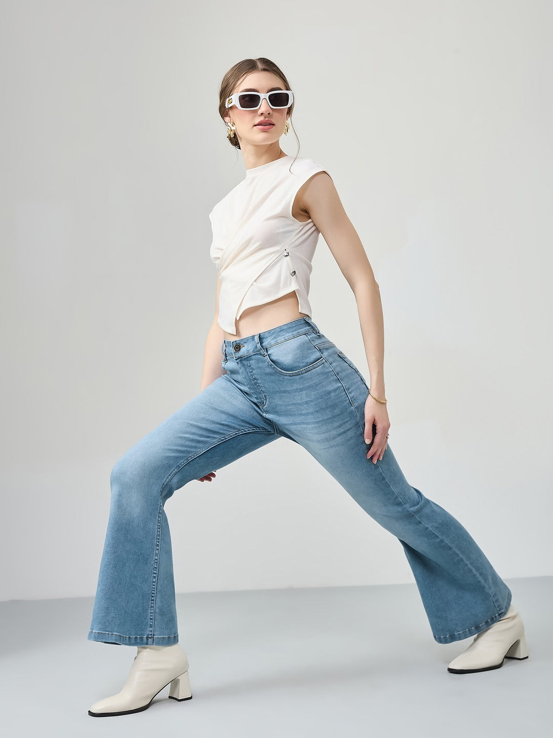 Womens Blue Bootcut high-rise Regular Stretchable Denim Jeans for Women