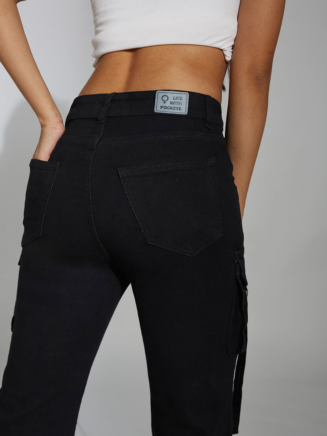 Women's Black Bootcut High-Rise Clean-Look Stretchable Denim Jeans