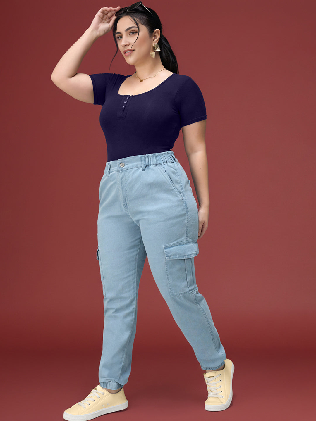 Light Blue Regular High Rise Regular Stretchable Light Weight Denim joggers for Women