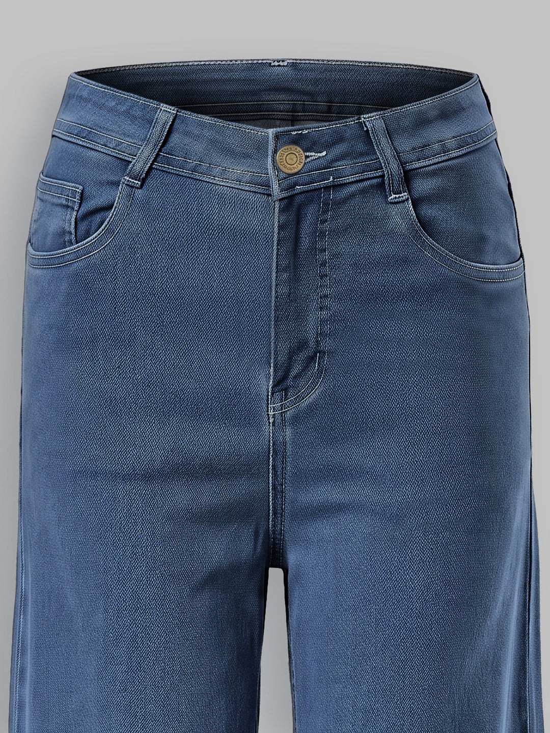 Blue Wide-Leg High-Rise Stretchable Denim Jeans for Women