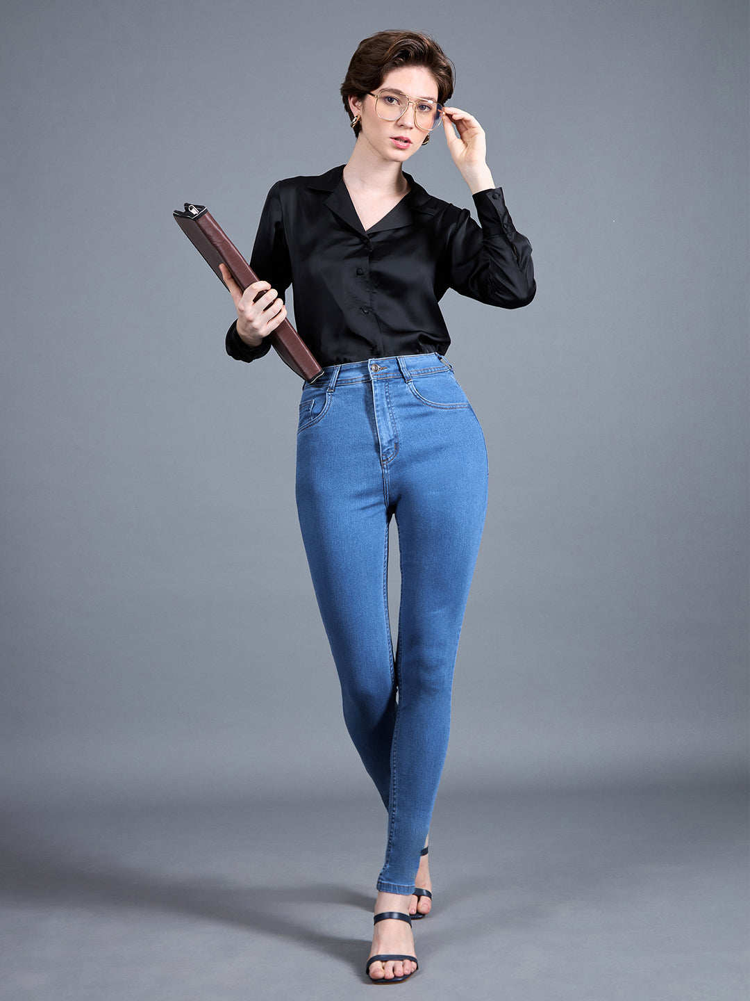 24/7 Comfort Workwear Women's Blue Skinny High Rise Distressed Regular Length Denim Jeans