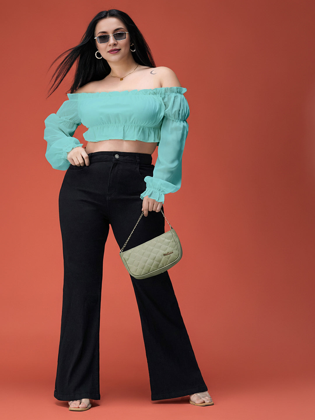 Black Bootcut High rise Regular Stretchable Denim Jeans for Women