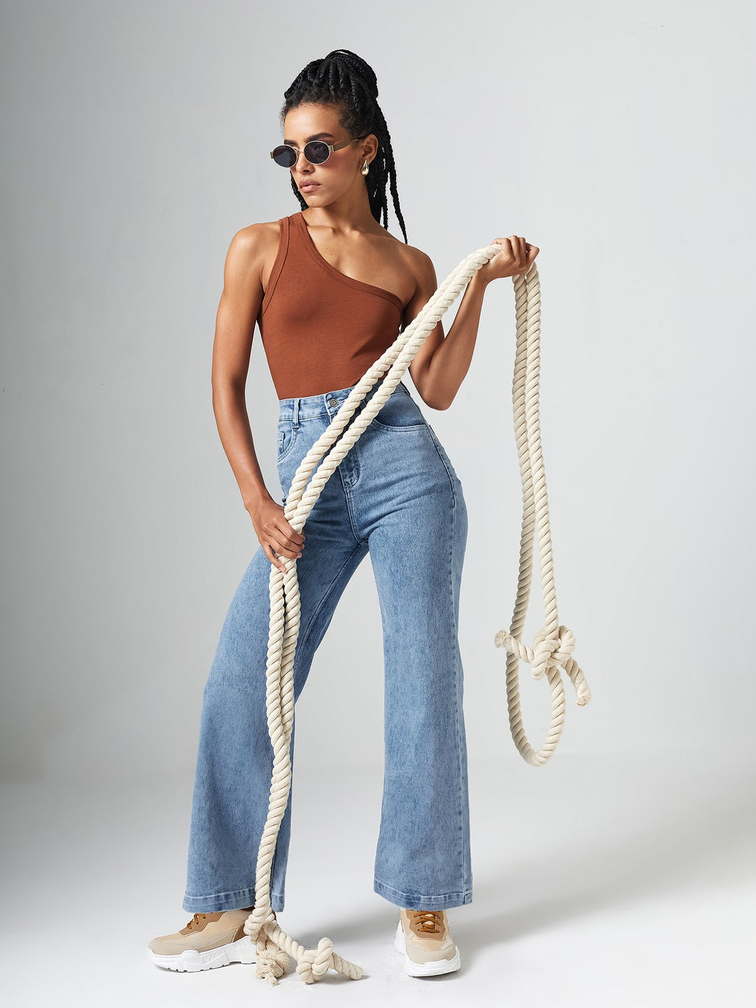 Light Blue Wide-Leg High Rise Clean Look Regular Stretchable Denim Jeans for Women