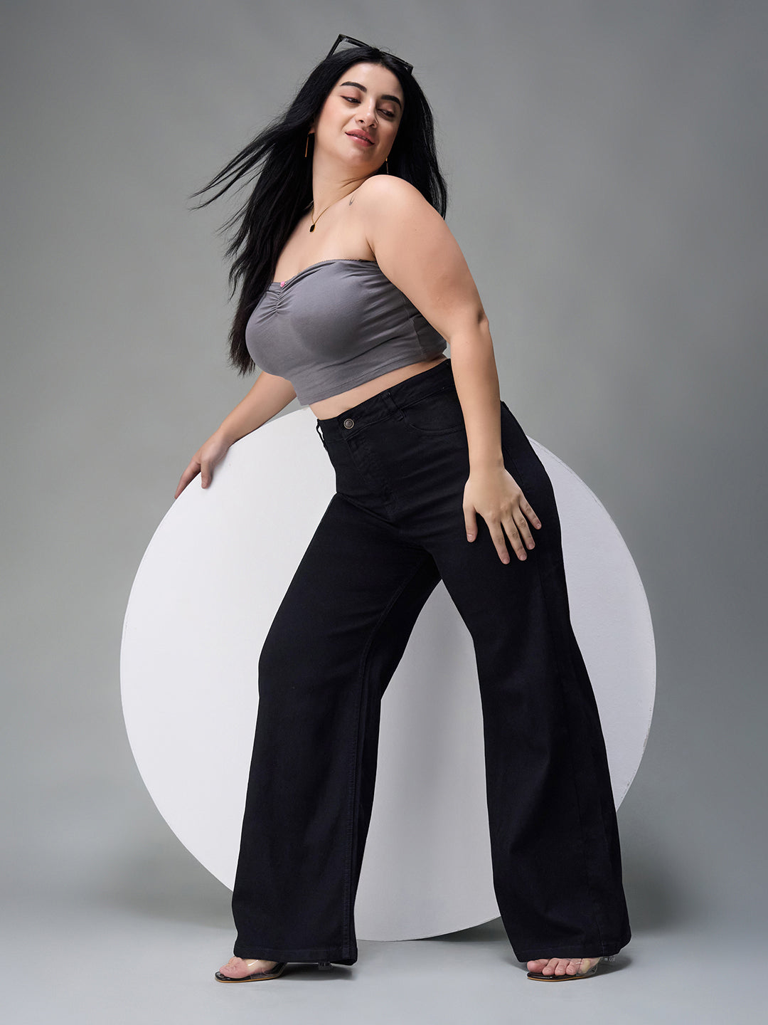 CHASEstretch™ Black Wide Leg High-Rise Clean Look Regular-Length Stretchable Denim Jeans