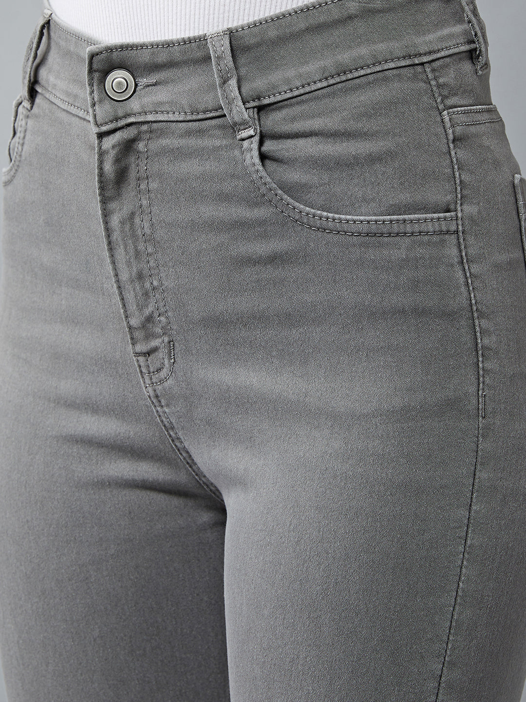 Women's Grey Skinny High Rise Clean Look Regular Stretchable Denim Jeans
