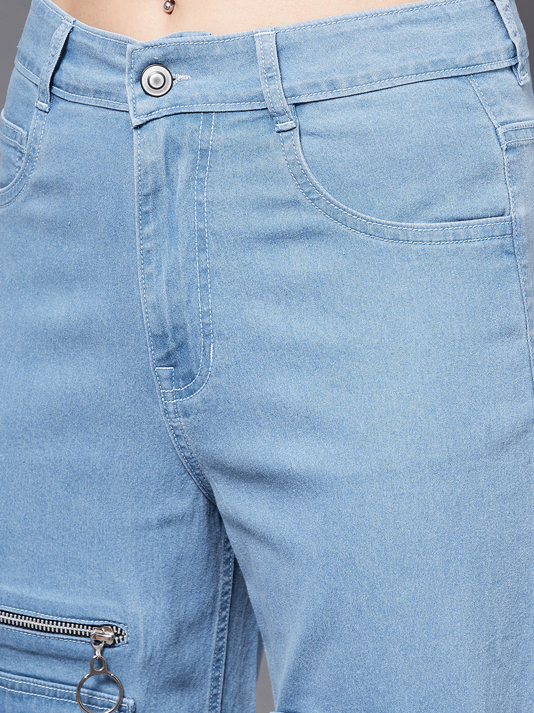 24/7 Comfort Women's Light Blue Wide leg Mid rise Clean look Regular Stretchable Denim Jeans