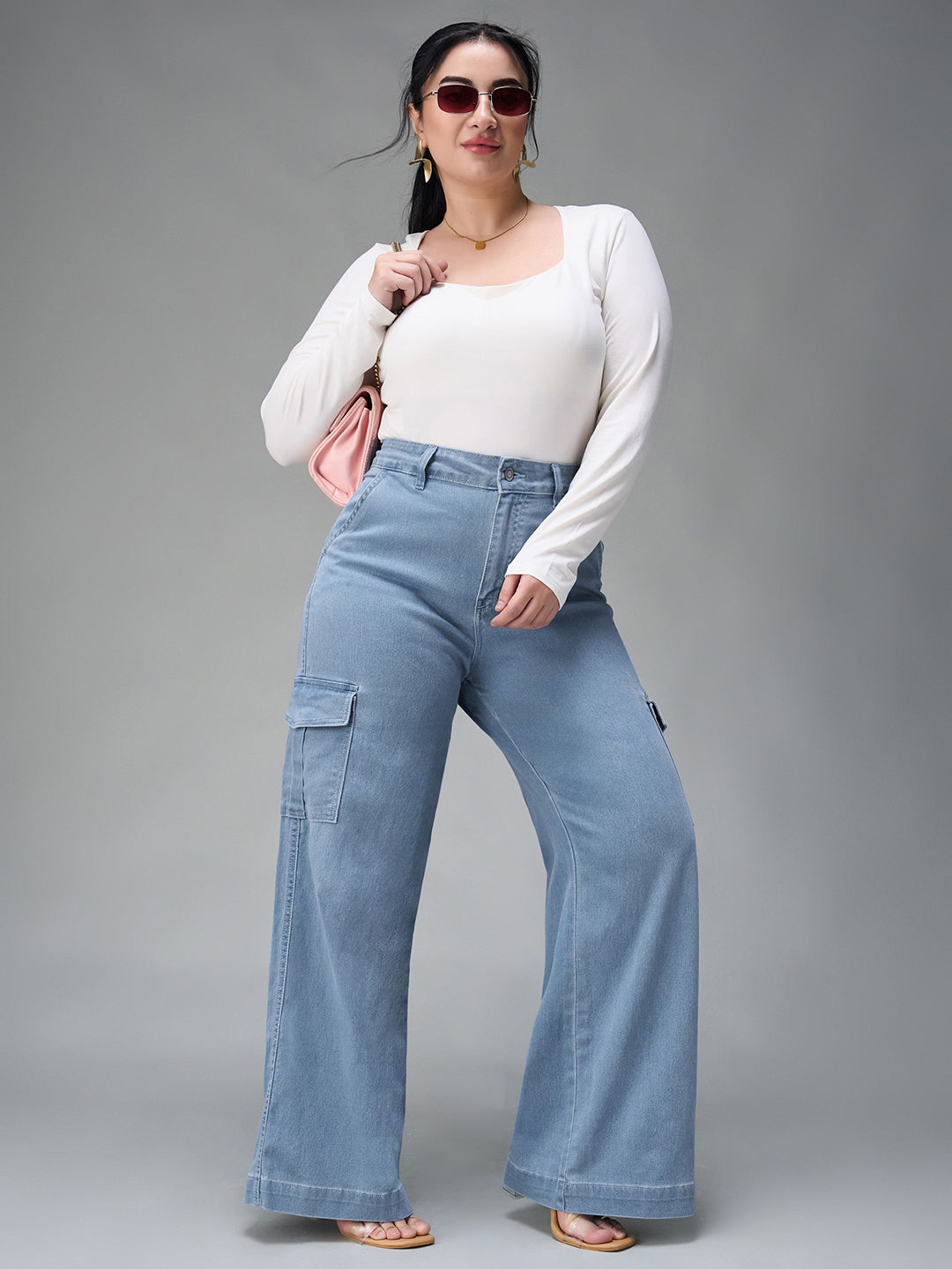 Women's Blue Wide leg High rise Stretchable Denim Jeans