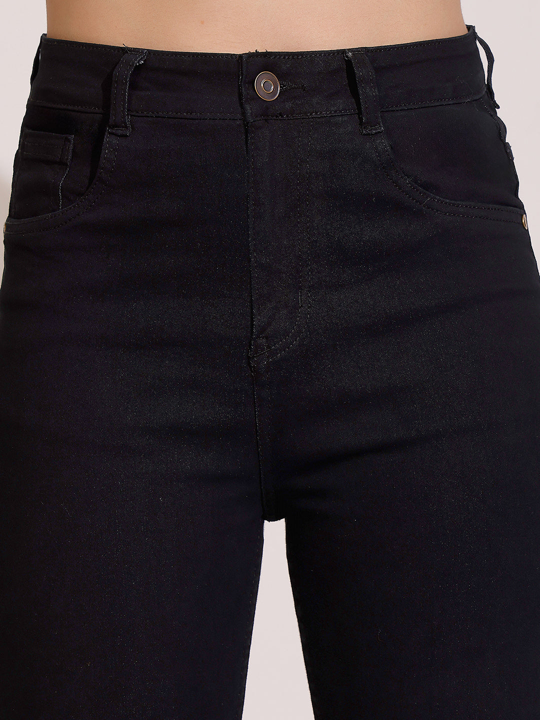 Women's Black Skinny Fit High Rise Clean Look Cropped Length Stretchable Denim Jeans