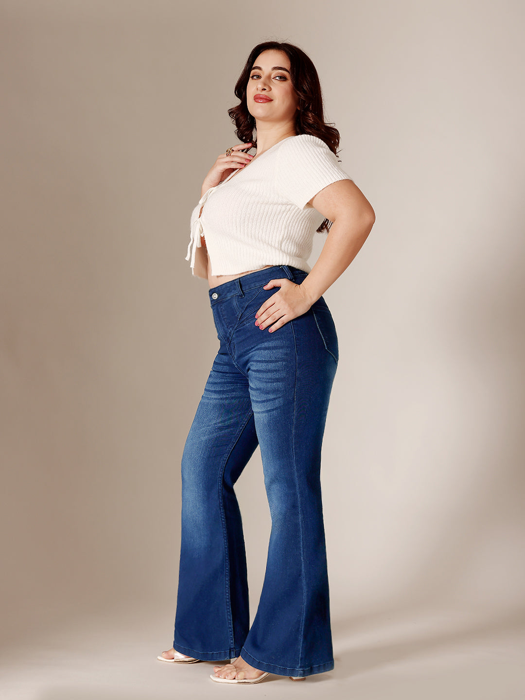 CHASEshape™ Light-Shaping Navy Blue Bootcut High Rise Stretchable Denim Jeans for Women