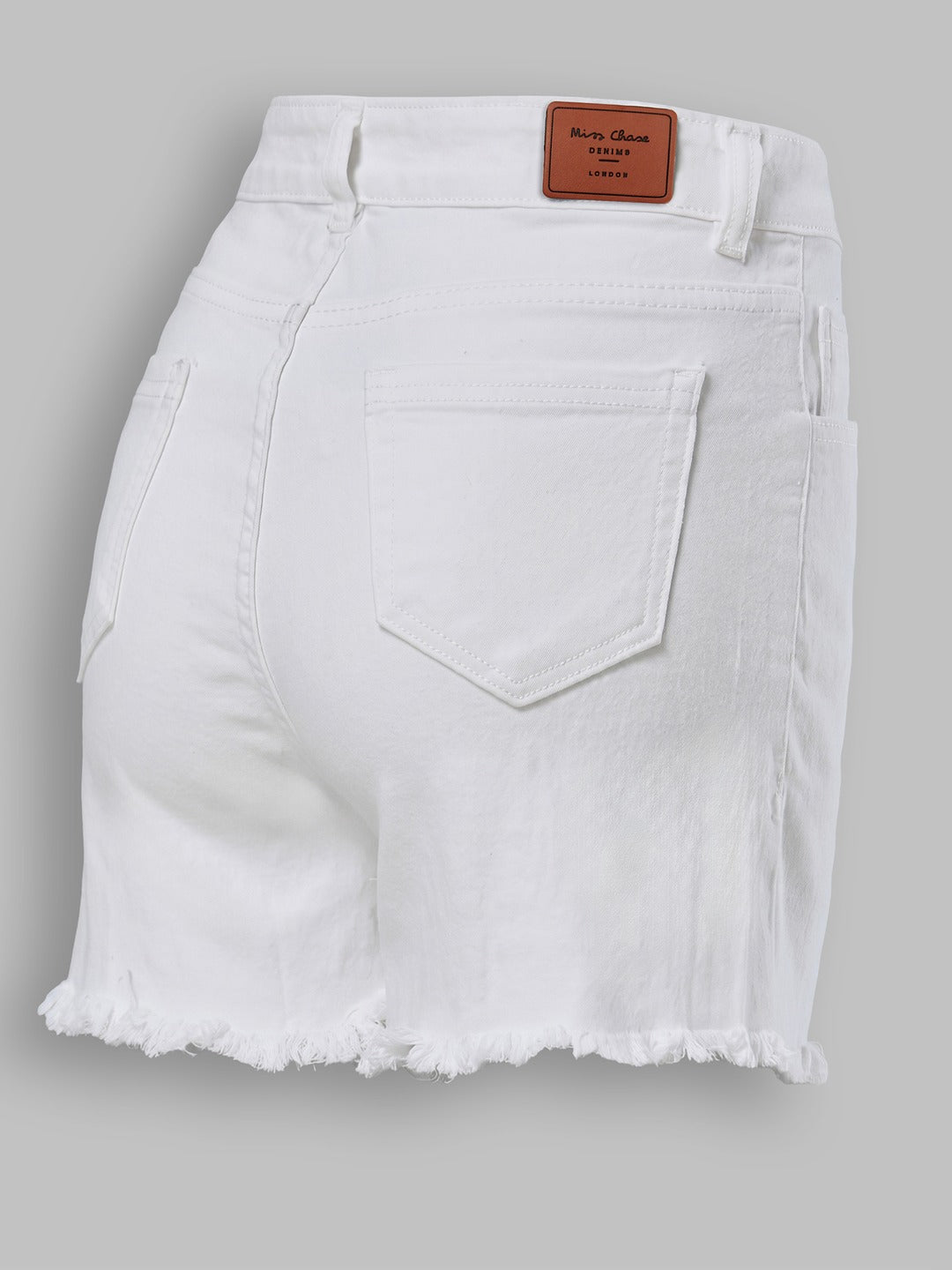 White High Rise Stretchable Denim Shorts for Women