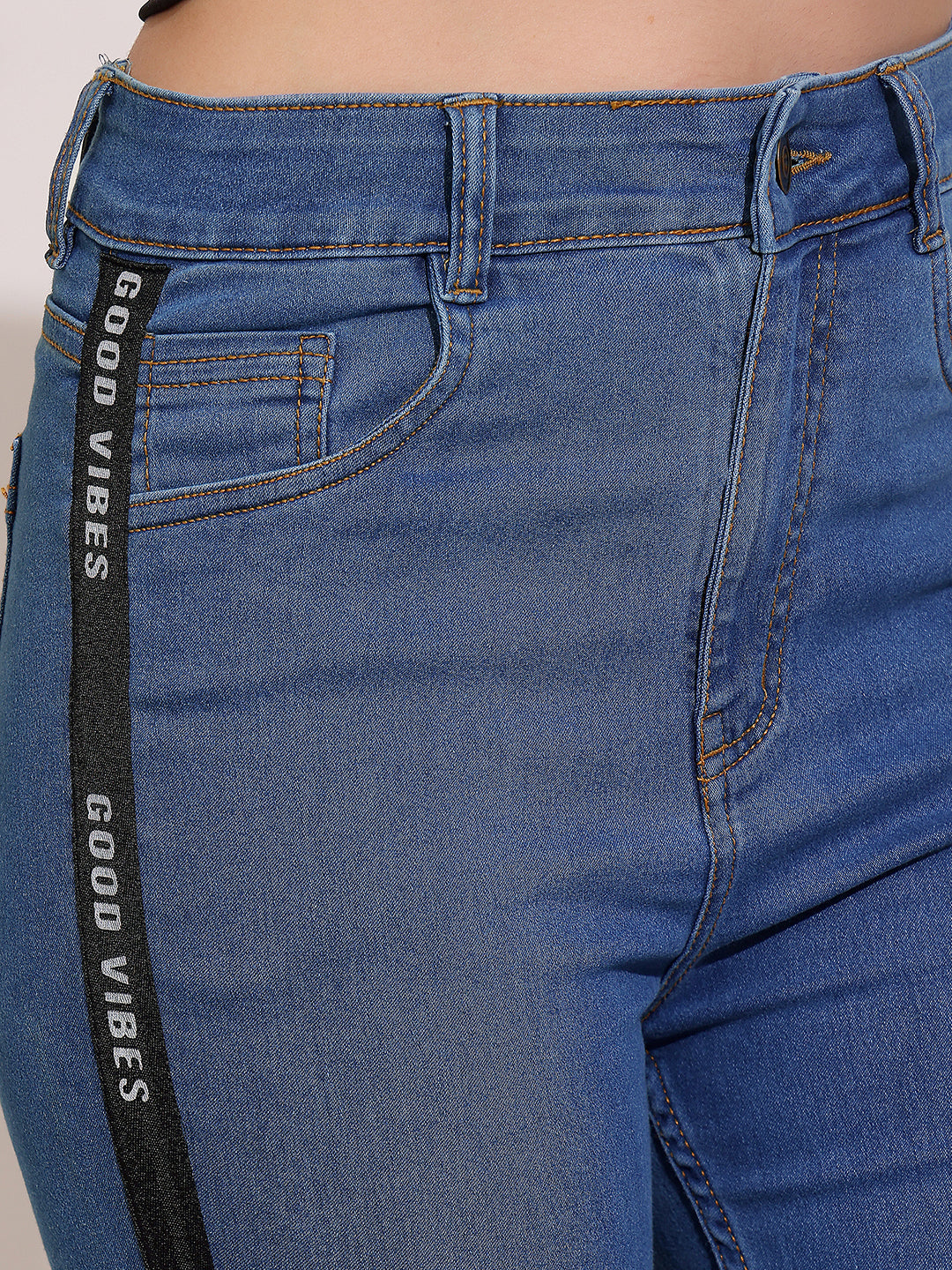 Women's Blue Skinny Fit High Rise Cropped Denim Stretchable Jeans