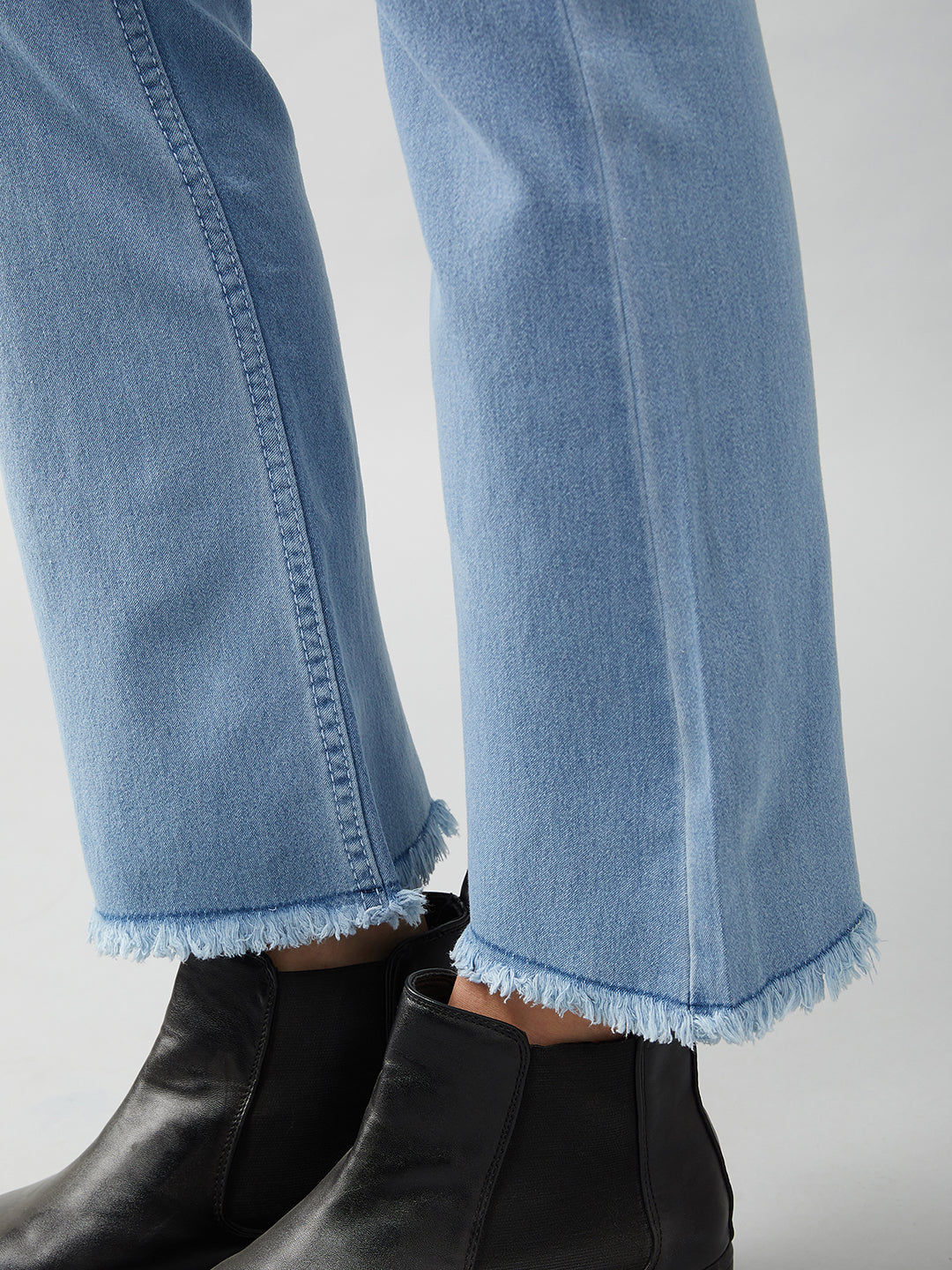 Women's Light Blue Bootcut High Rise Cropped Denim Stretchable Jeans