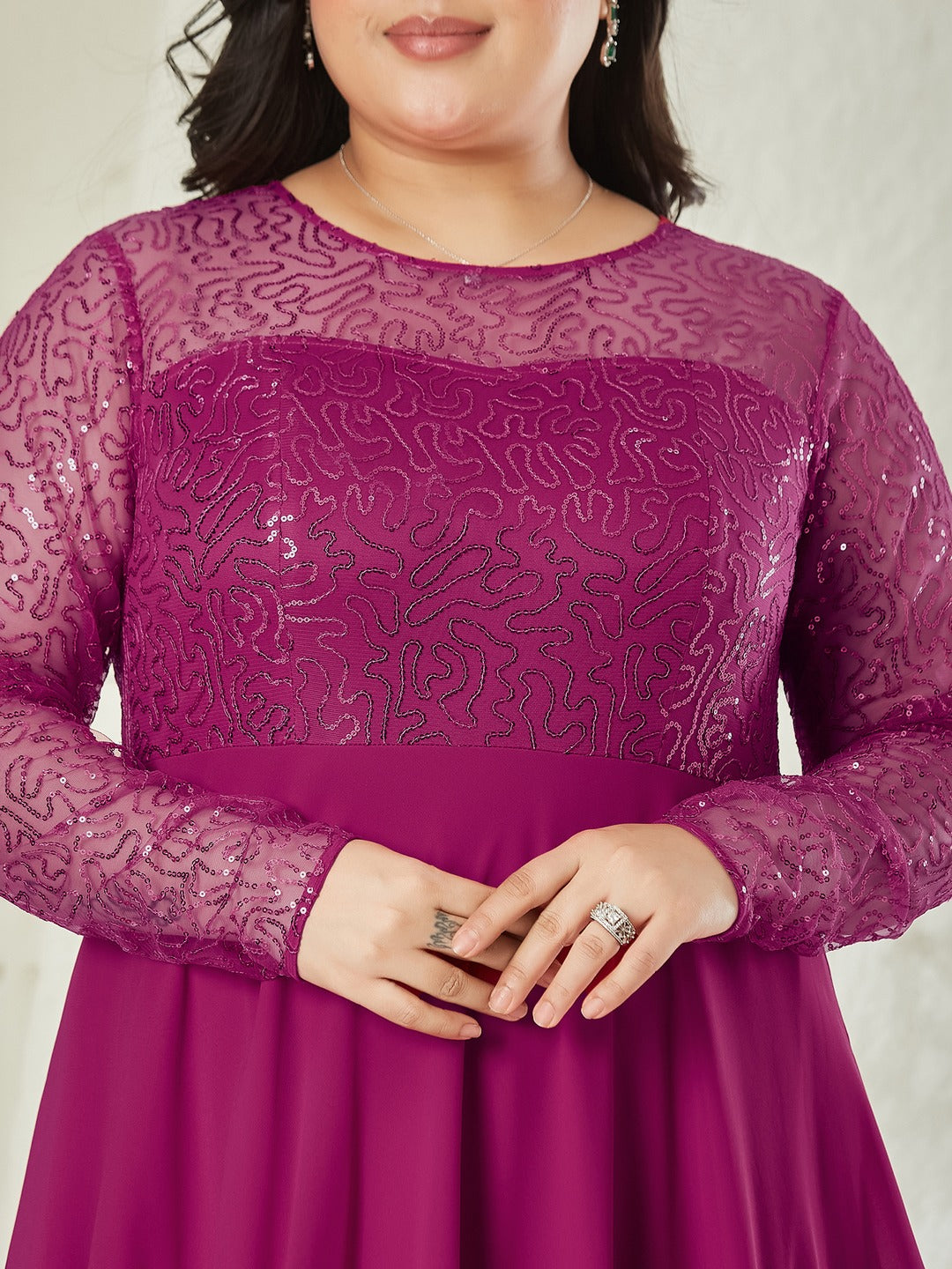 Ruby Pink Solid Embellished Maxi Dress for Women