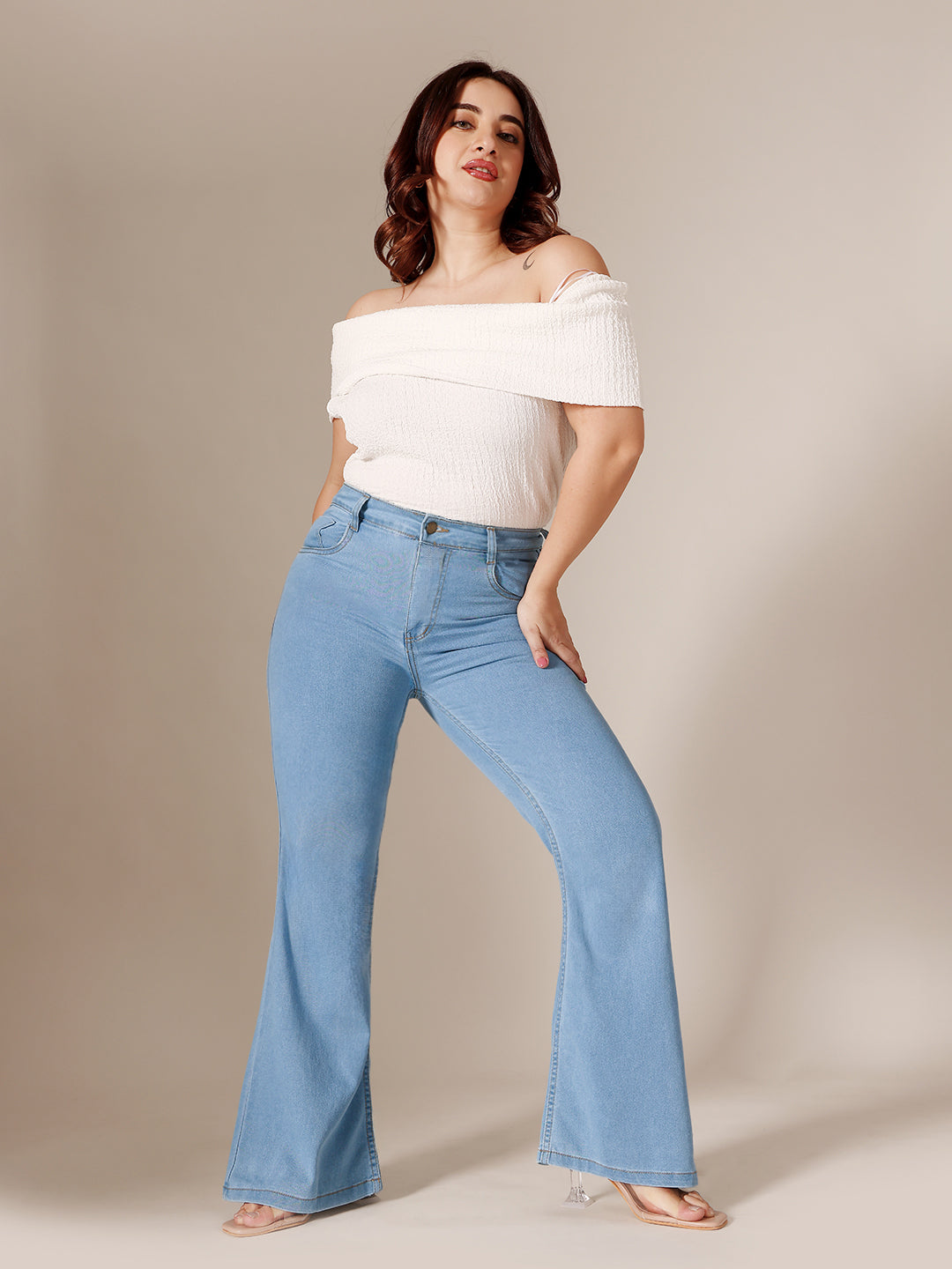 24/7 Comfort Light Blue Bootcut High rise Clean look Regular Stretchable Denim Jeans for Women