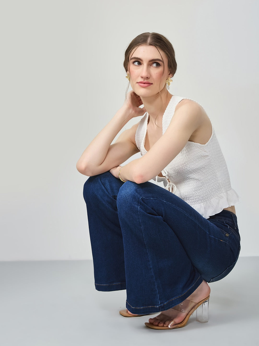 Blue Bootcut Mid Rise Denim Stretchable Jeans for Women