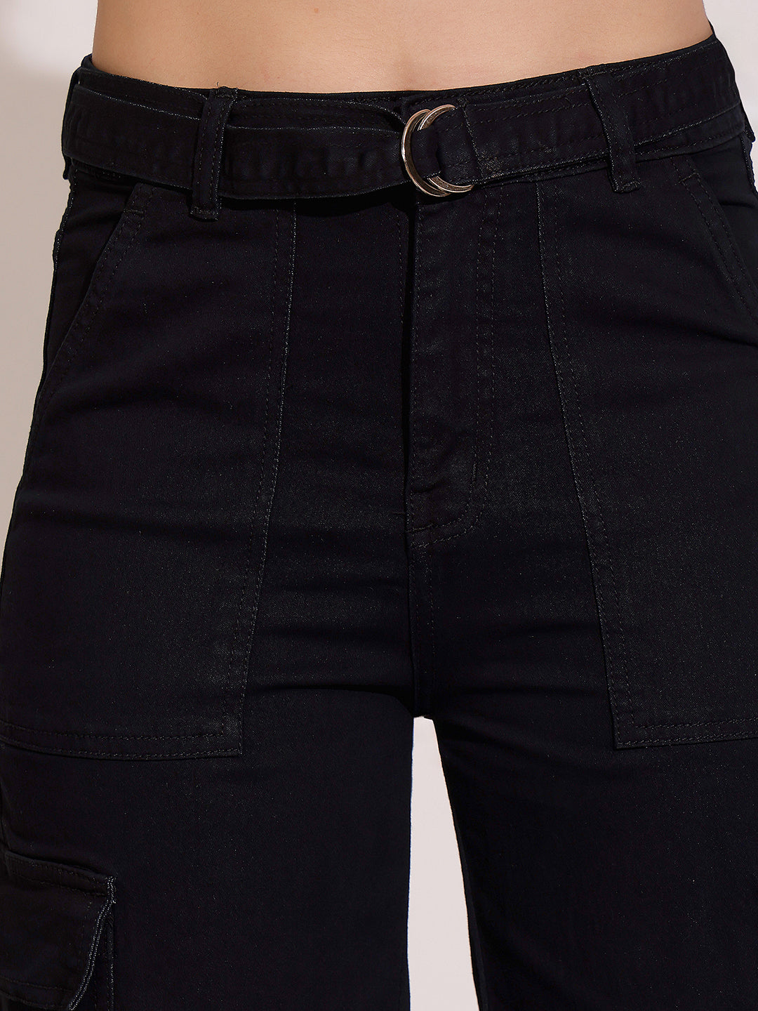 Women's Black Wide leg High rise Clean look Regular Stretchable Denim Jeans