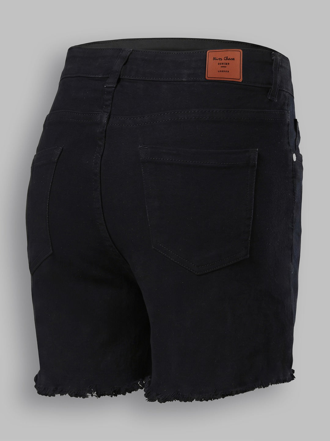 Black Relaxed Fit High Rise Stretchable Denim Shorts for Women