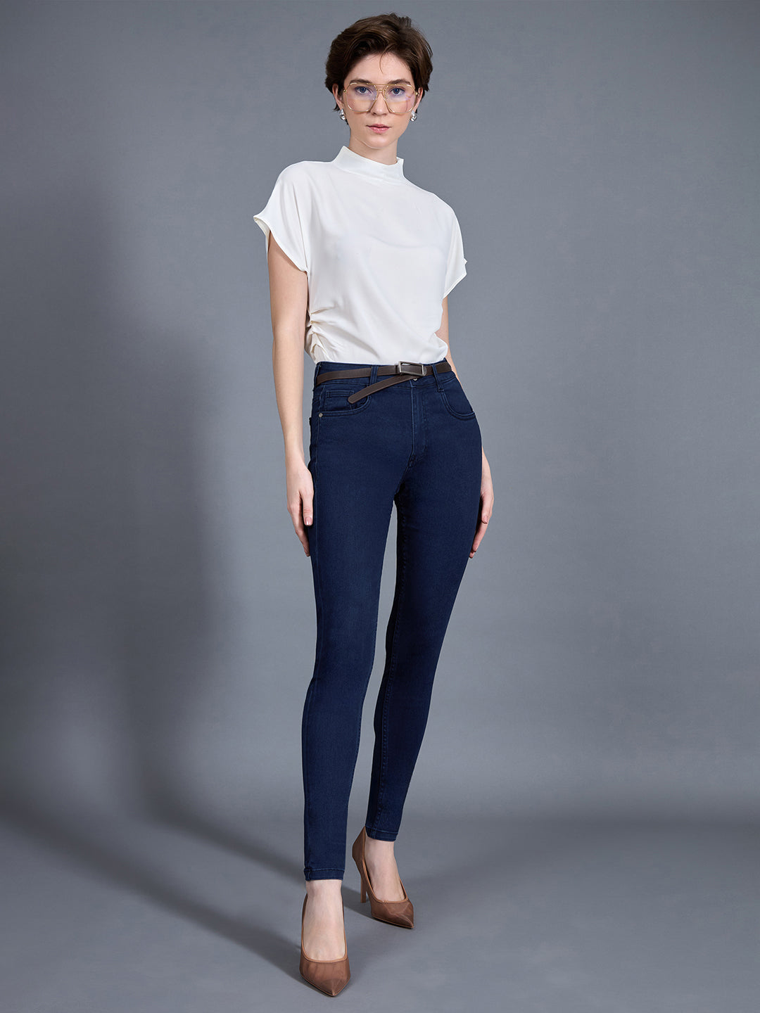 24/7 Comfort Workwear Women's Navy Blue Skinny Fit Mid Rise Regular Length Denim Stretchable Jeans