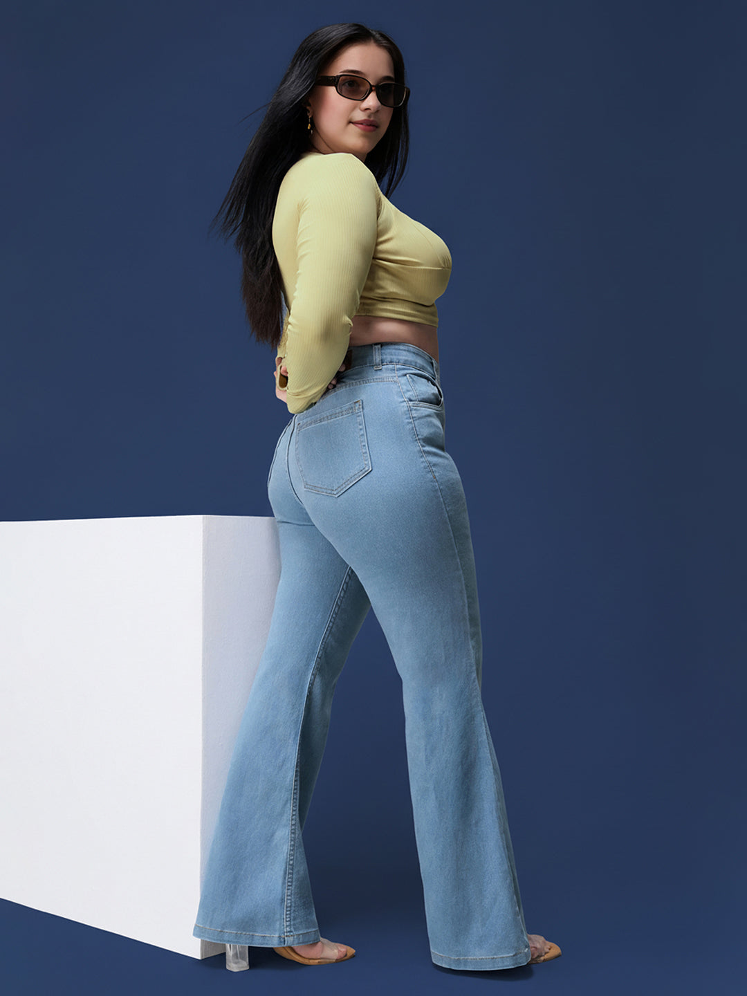 Light Blue Bootcut High rise Regular Stretchable Denim Jeans for Women