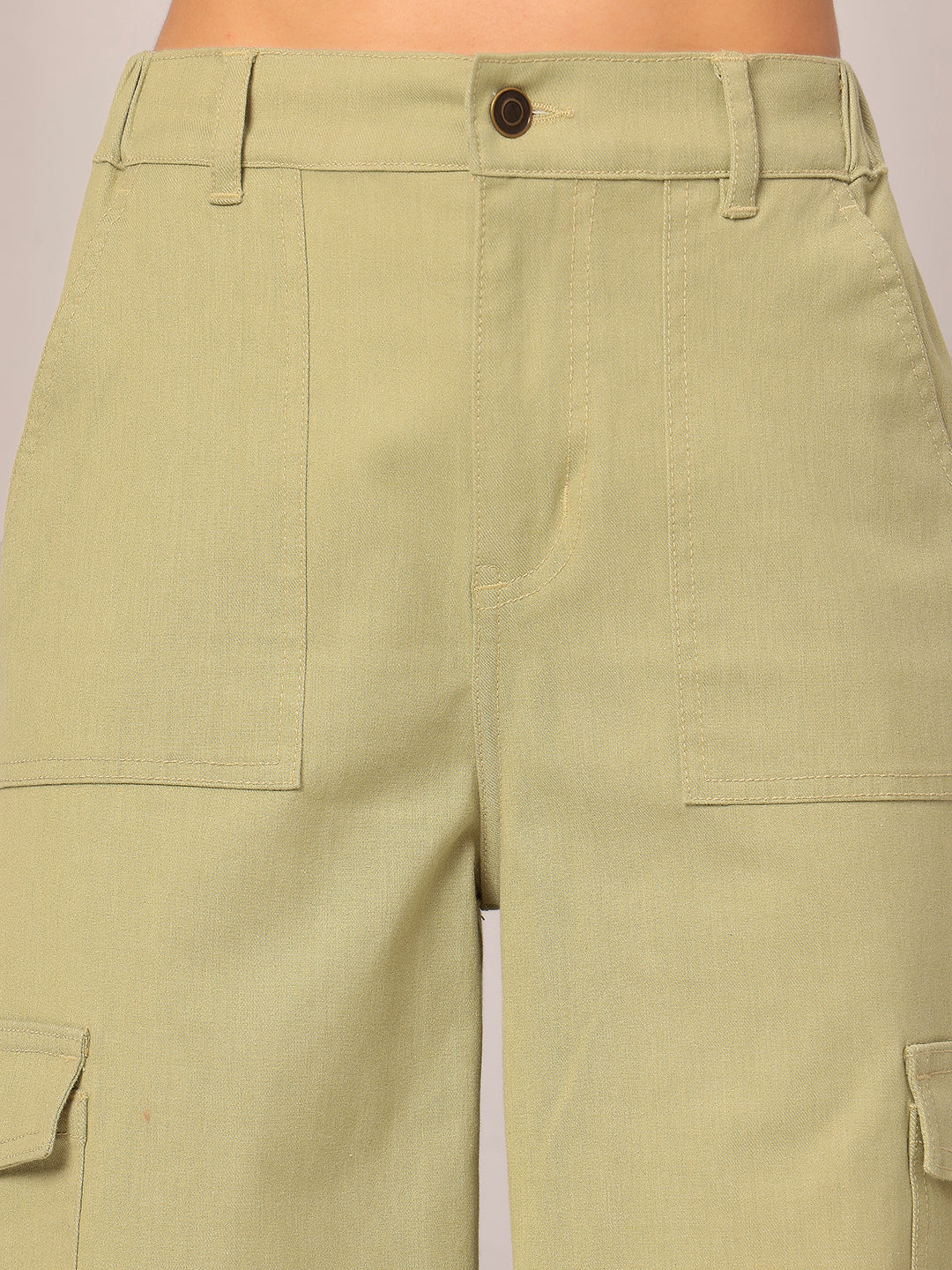 Women's Olive Wide-Leg High Rise Clean Look Regular Stretchable Denim Jeans