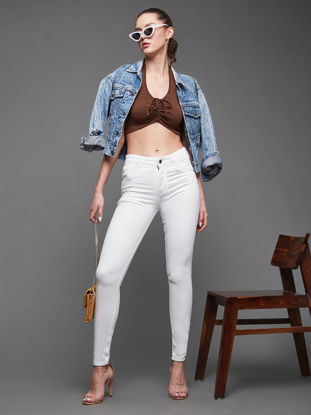 Women's White Skinny High Rise Clean Look Bleached Regular Length Stretchable Denim Jeans