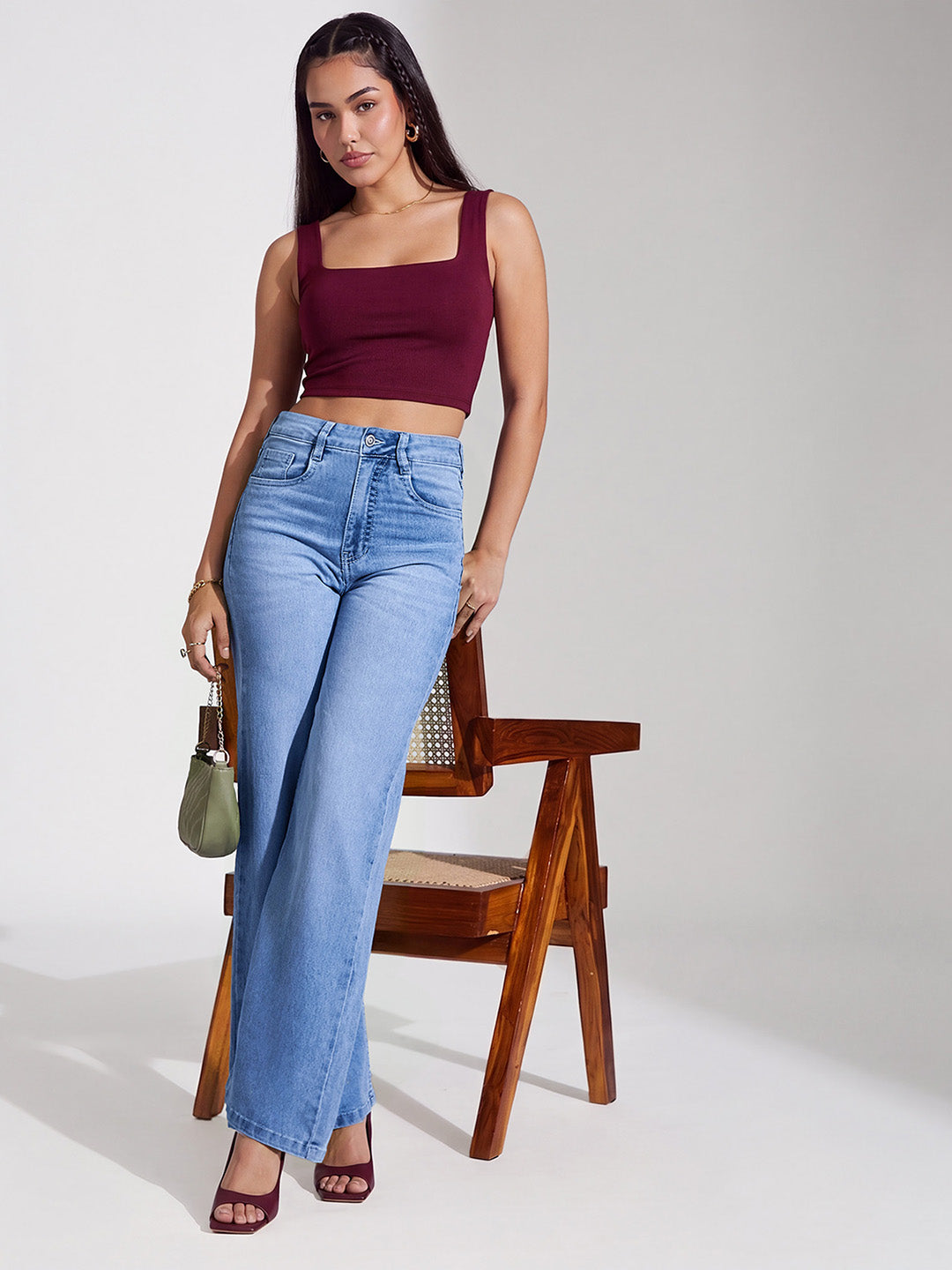 CHASEshape™ Light-Shaping Light Blue Wide-Leg High-Rise Stretchable Jeans for Women