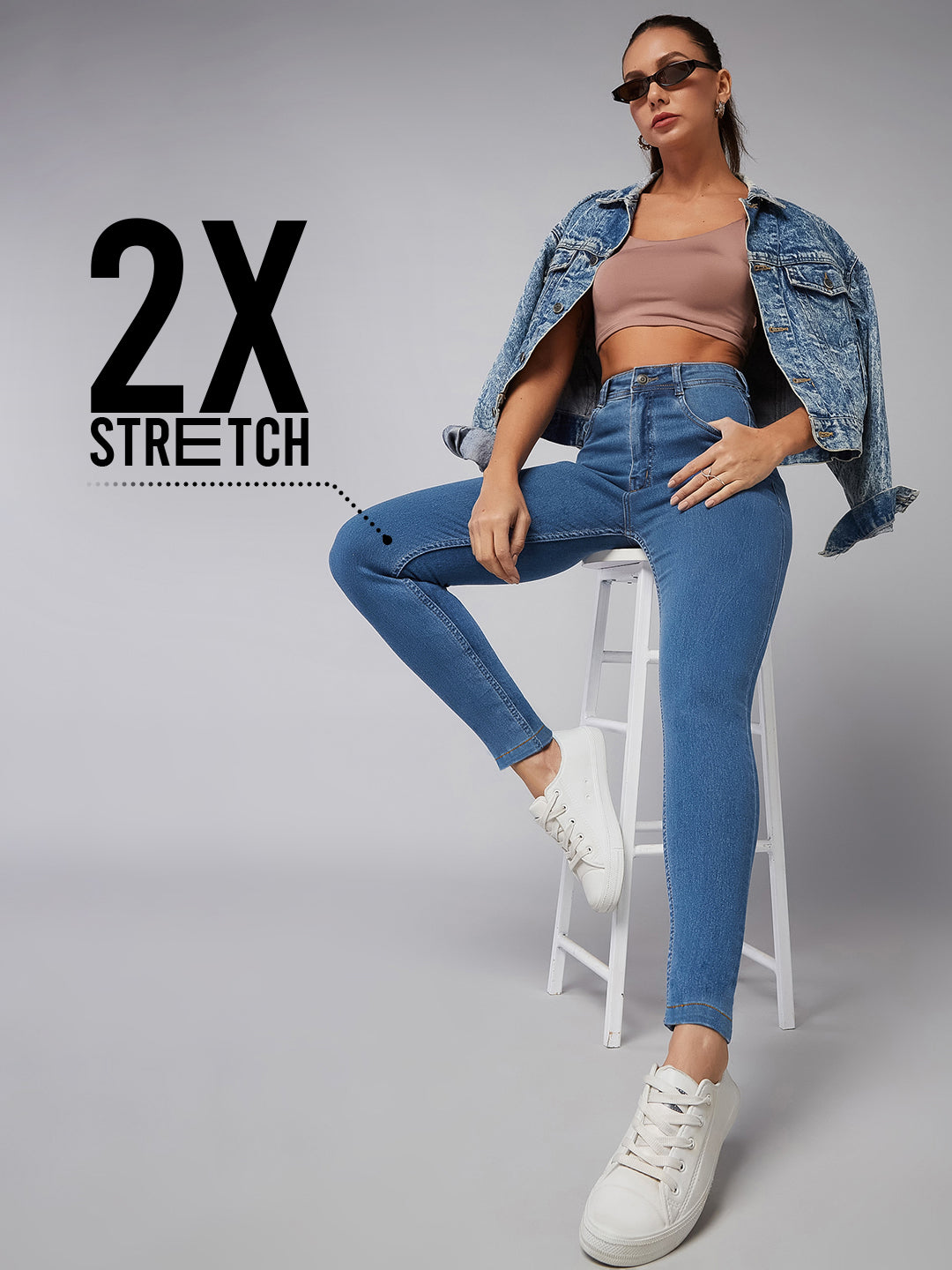CHASEstretch™ Women's Blue Skinny High Rise Distressed Denim Jeans
