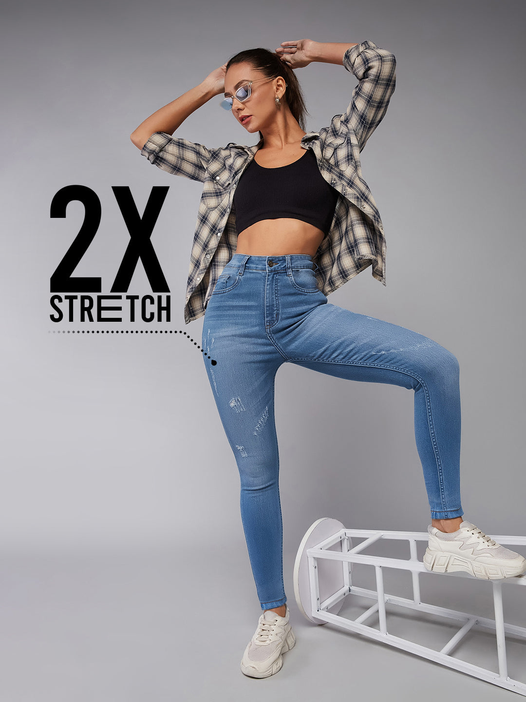 CHASEstretch™ Women's Blue Skinny High Rise Mild Distress Denim Jeans