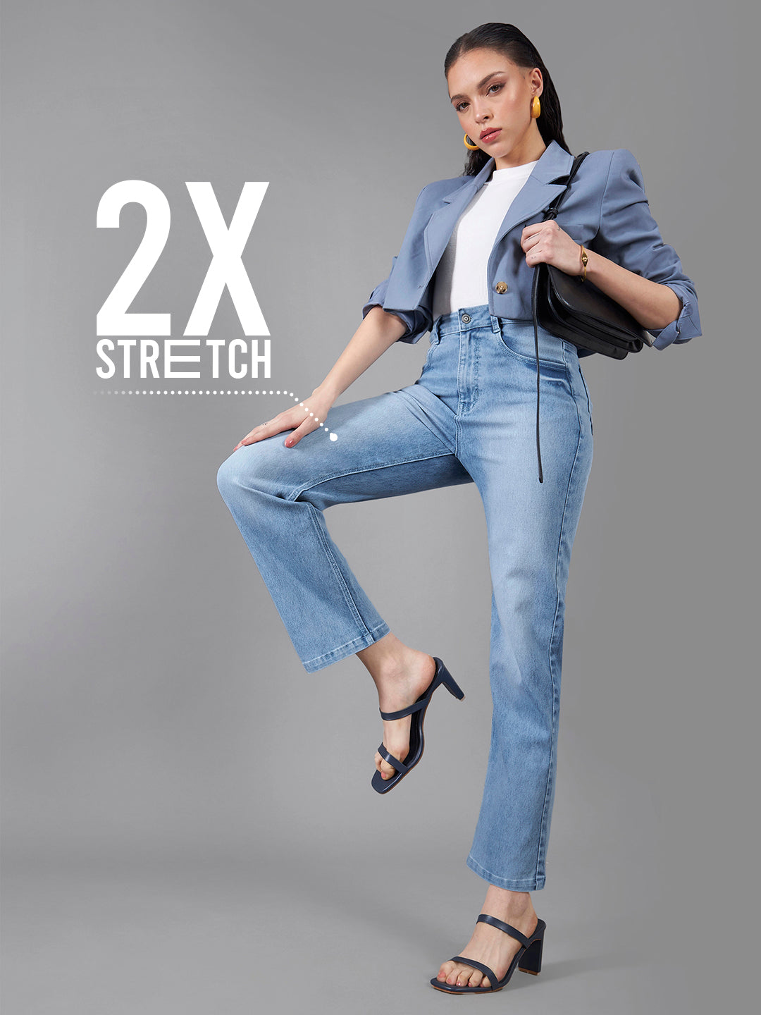 CHASEstretch™ Light Blue Wide Leg Fit High Rise Stretchable Denim Jeans