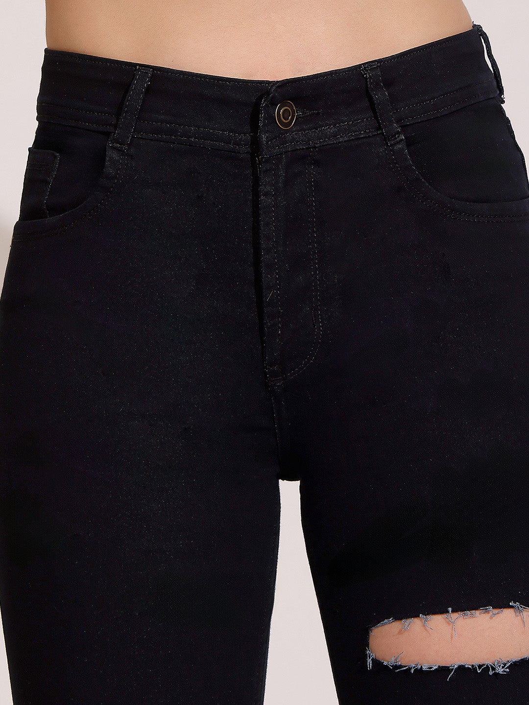 Women's Black Slim High Rise Clean Look Regular Denim Jeans