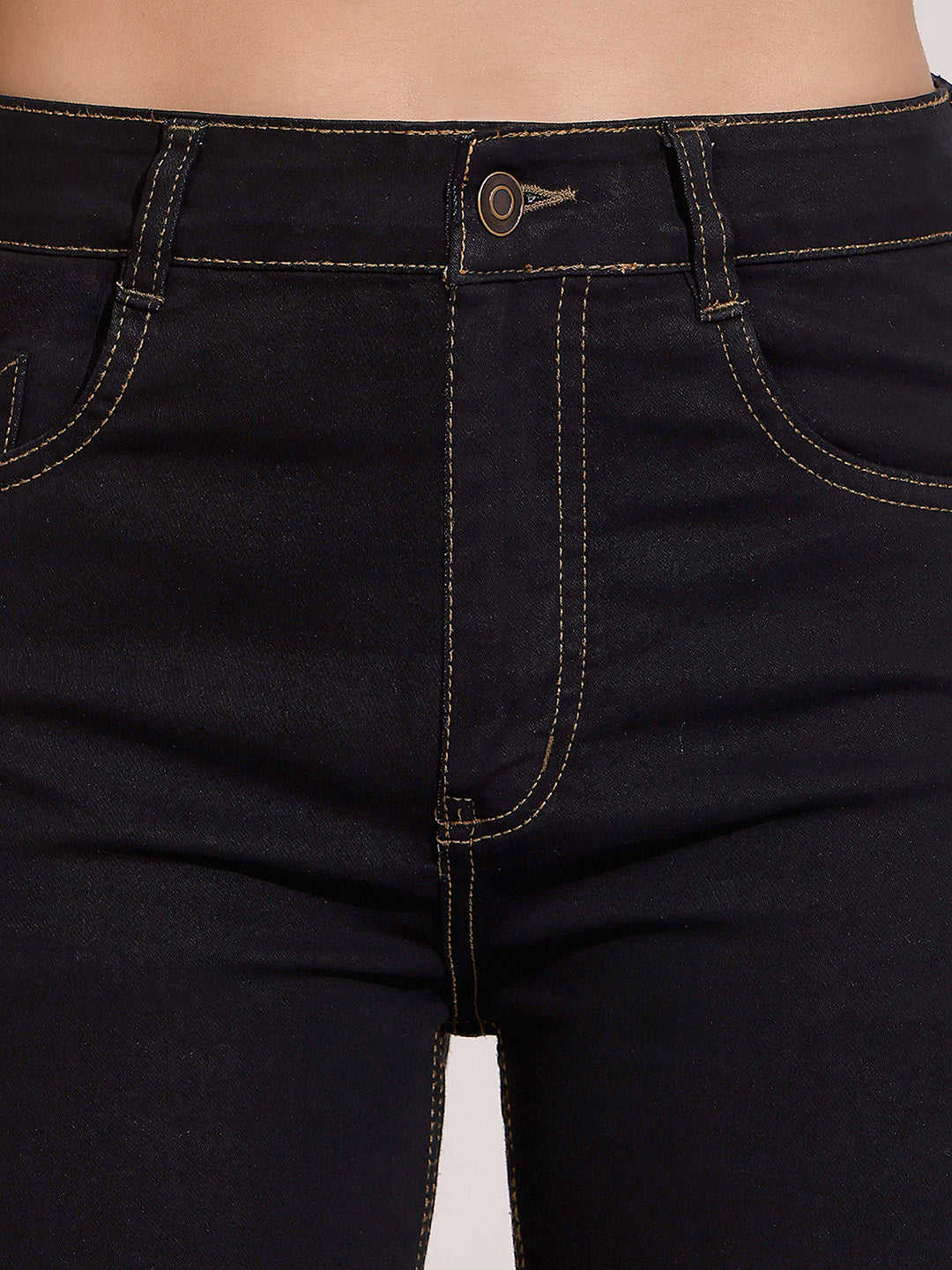 Women's Black Bootcut High-Rise Clean-Look Regular-Length Stretchable Denim Jeans